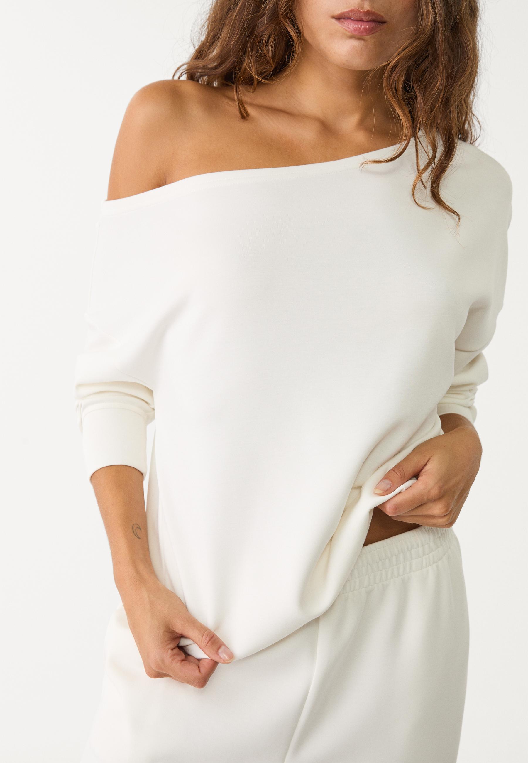 Soft-touch off-the-shoulder sweatshirt — White