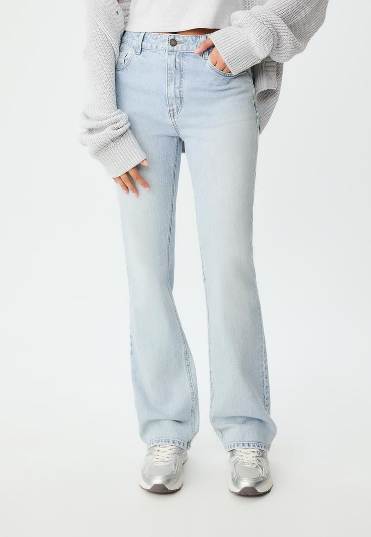 Stradivarius Jeans Straight Fit Efect Prespălat Denim Albastru Mediu Deschis 40