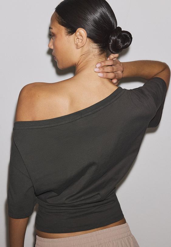 tshirt manches courtes col bateau fronces