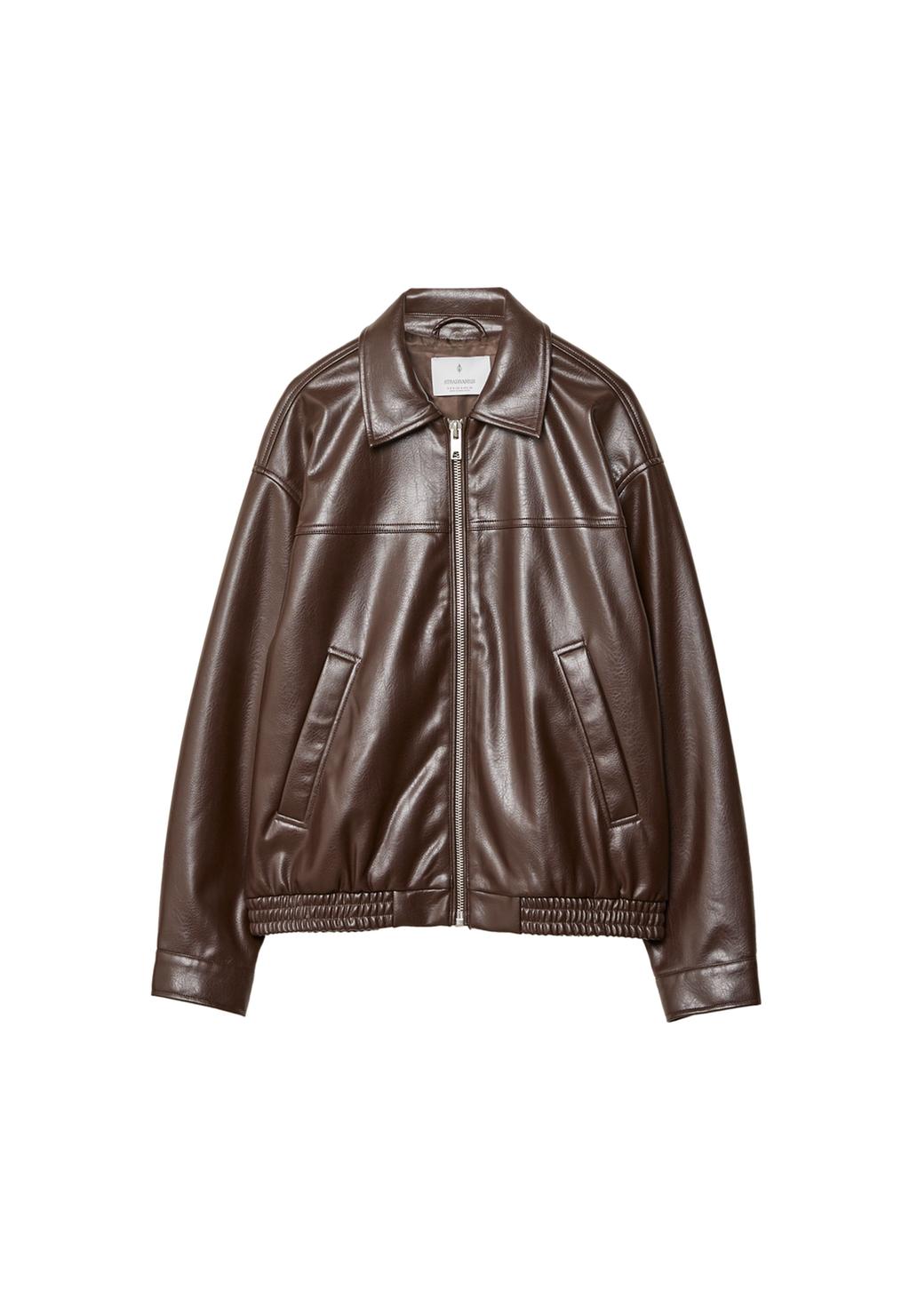 Oversized jack met leereffect