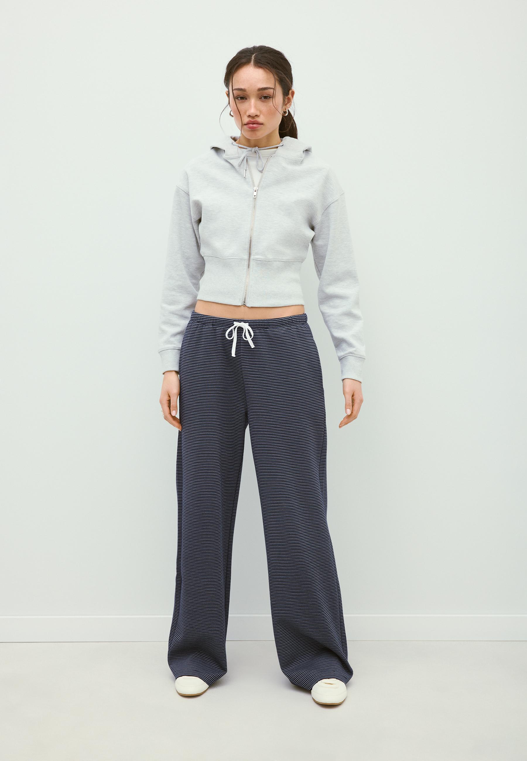 Striped wide-leg jogger trousers — Dark blue