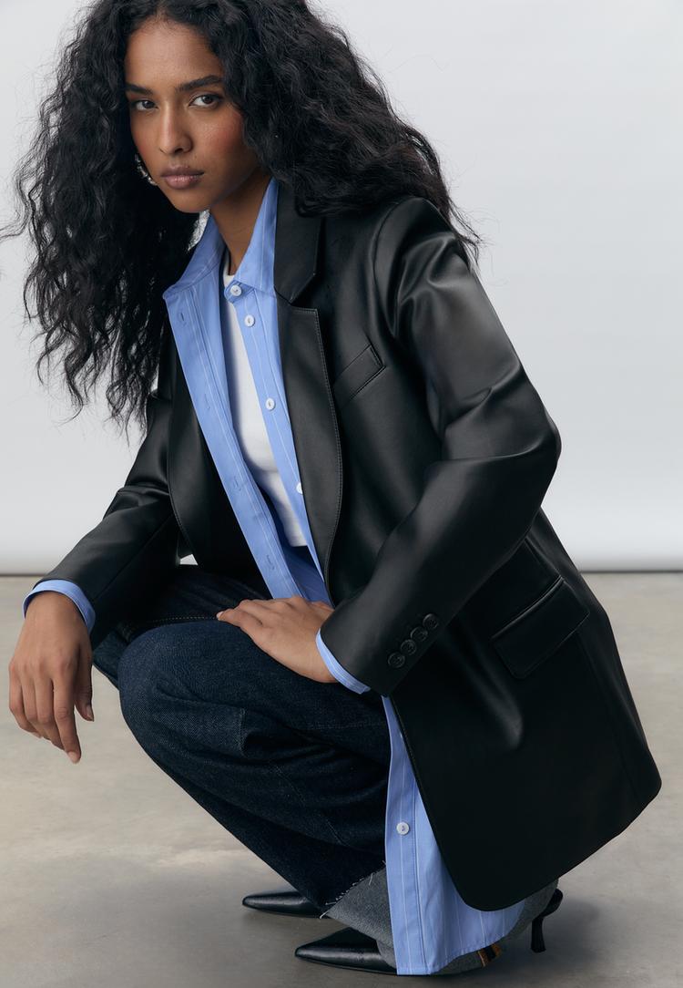regular fit leather effect blazer