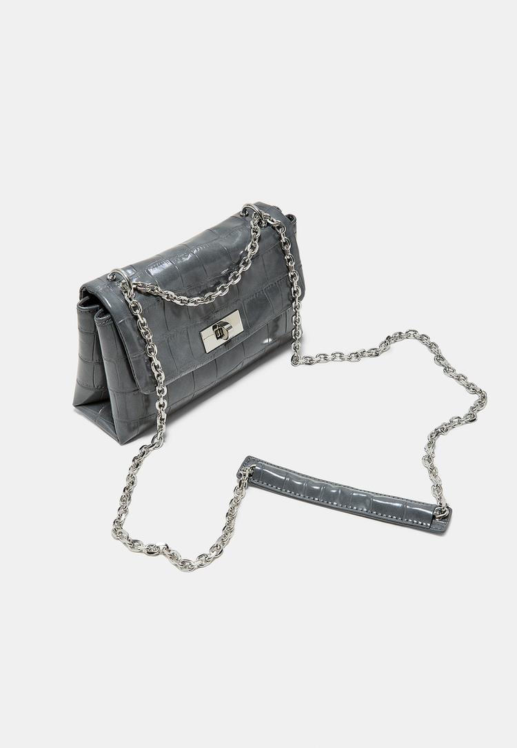  Stradivarius Άκαμπτη Τσάντα Χιαστί Με Εφέ Κροκό Ανθρακί Os - 3