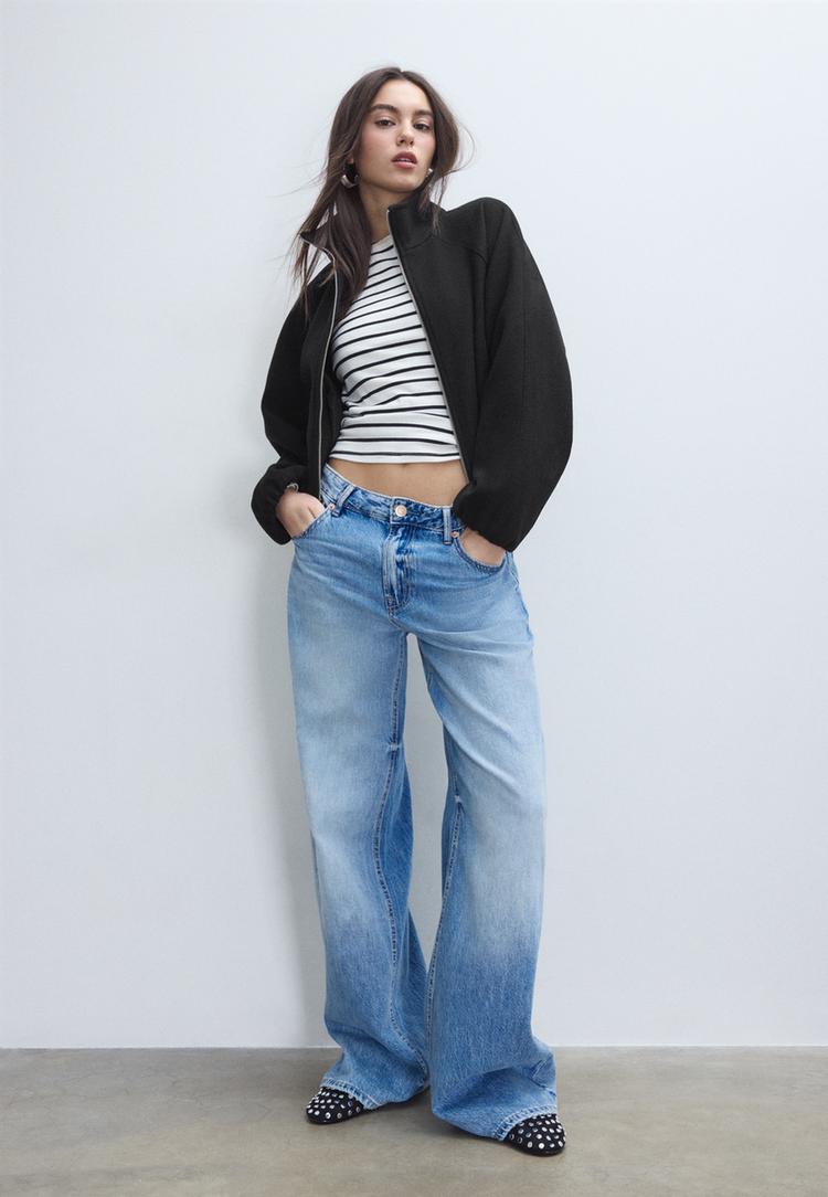 Stradivarius Bomber Τζάκετ Τύπου Μπαλούν Με Απαλή Υφή Μαύρο Xs