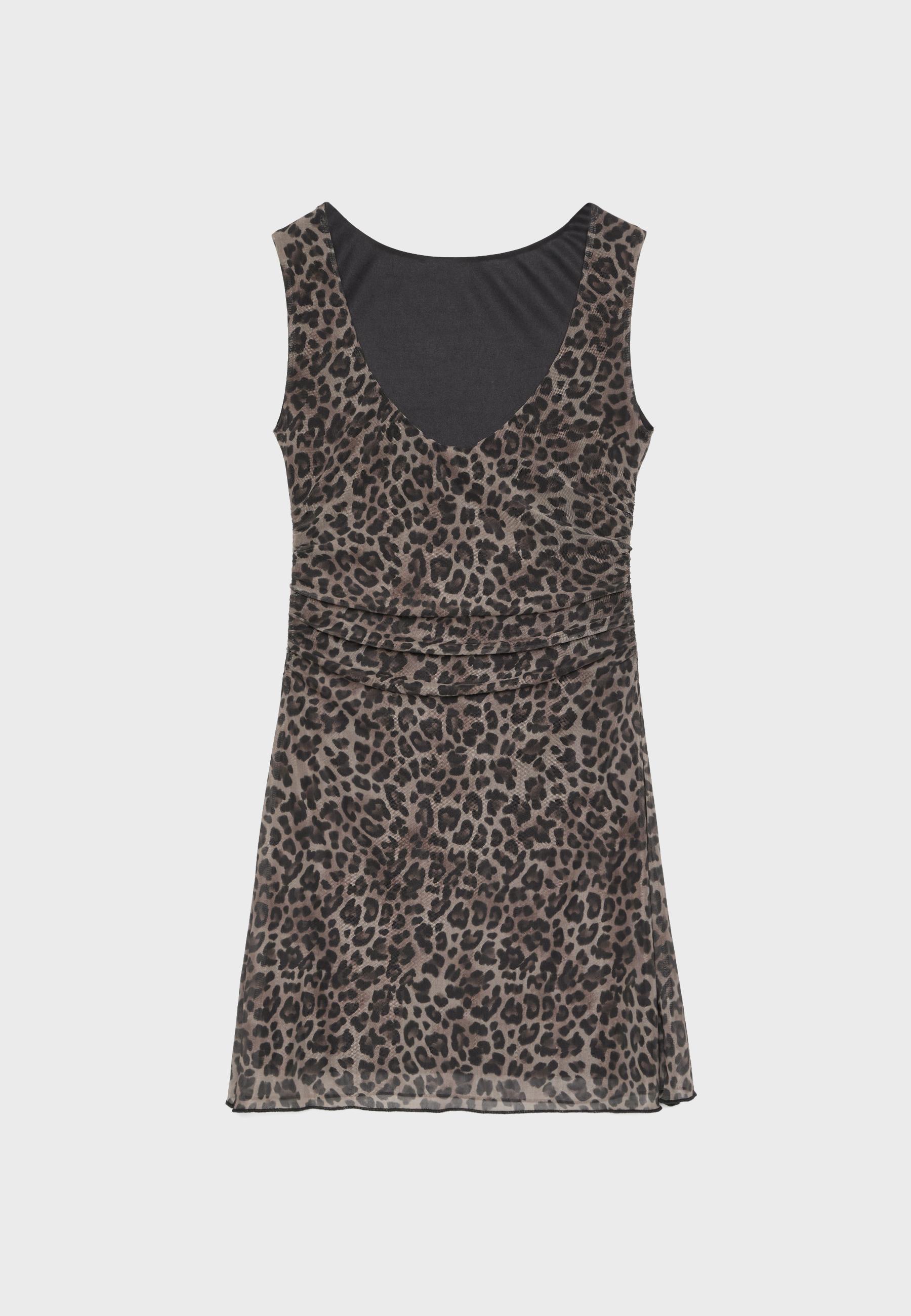 Short print dress — Mid beige