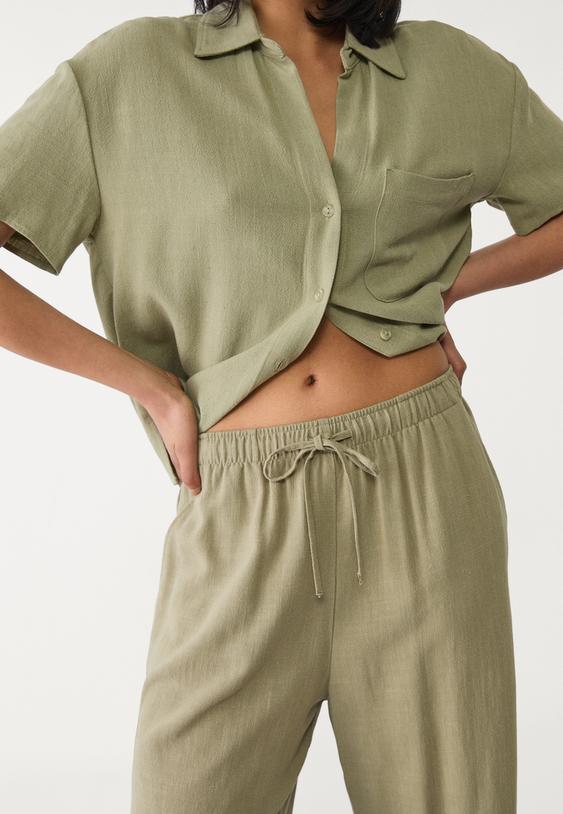 pantaloni dritti effetto lino