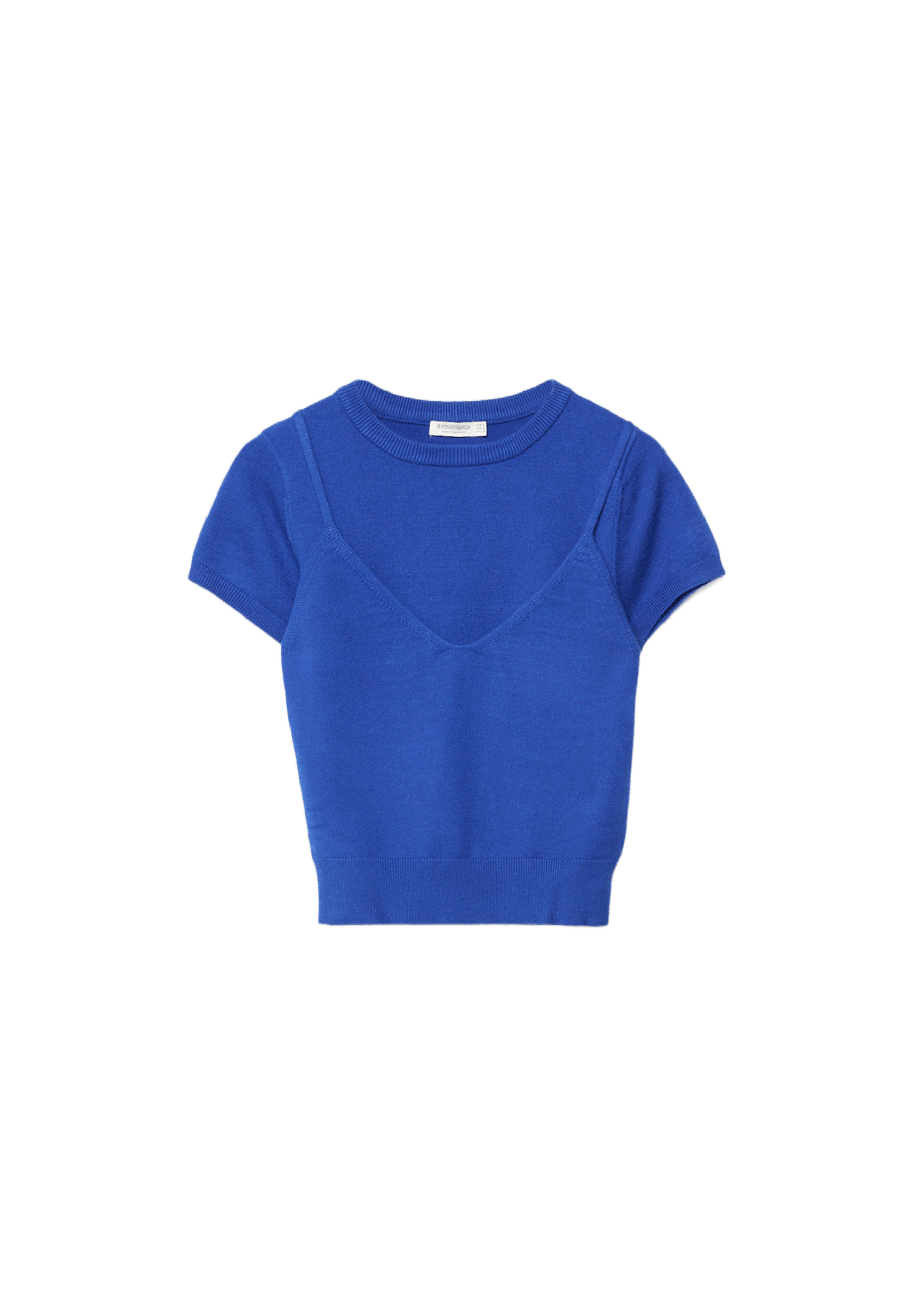 Short-sleeved knit jumper with overlay — Electric blue