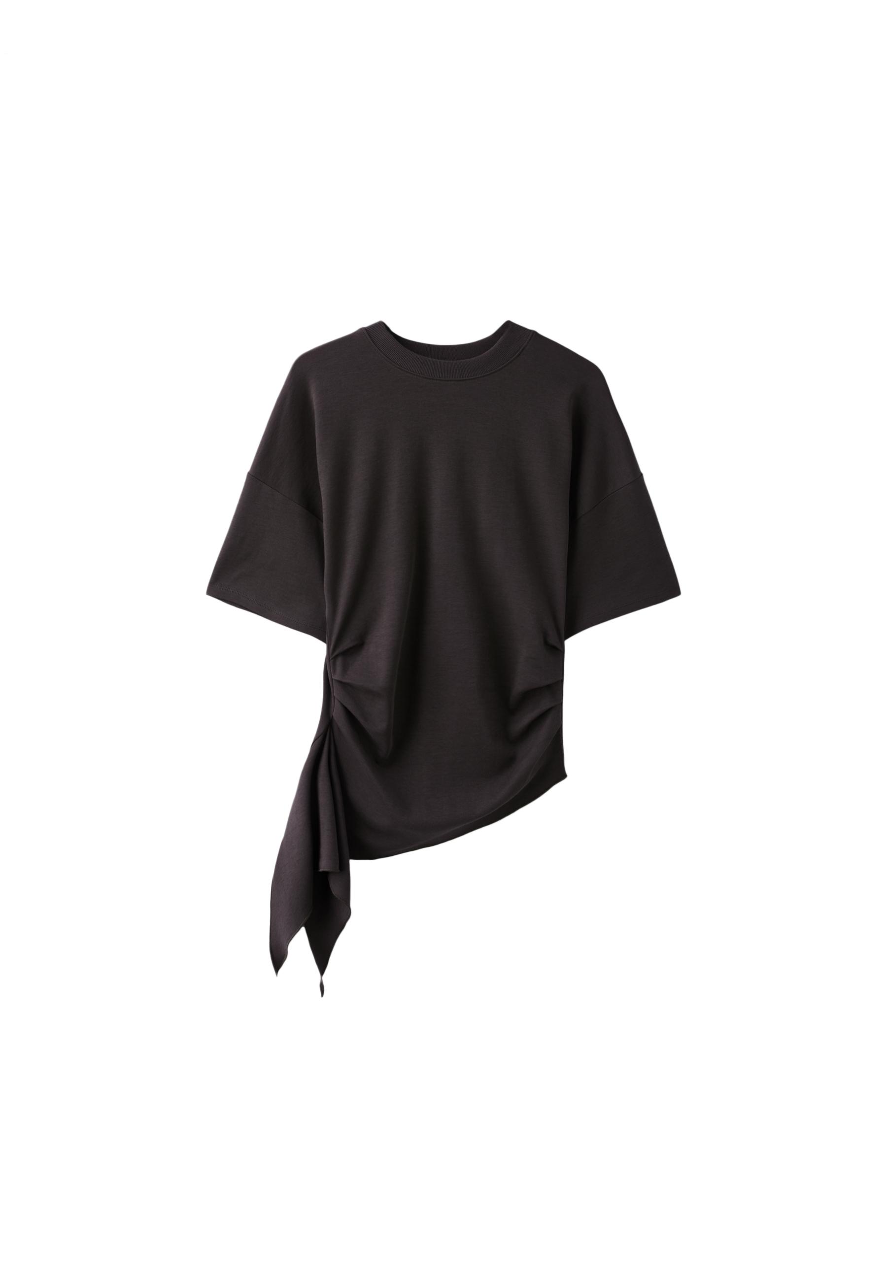 Asymmetric short sleeve T-shirt — Brown