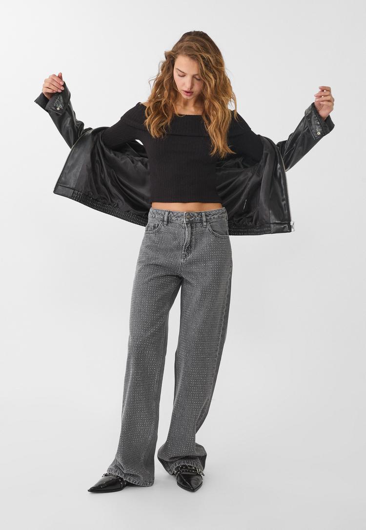 jeans straight fit brillos