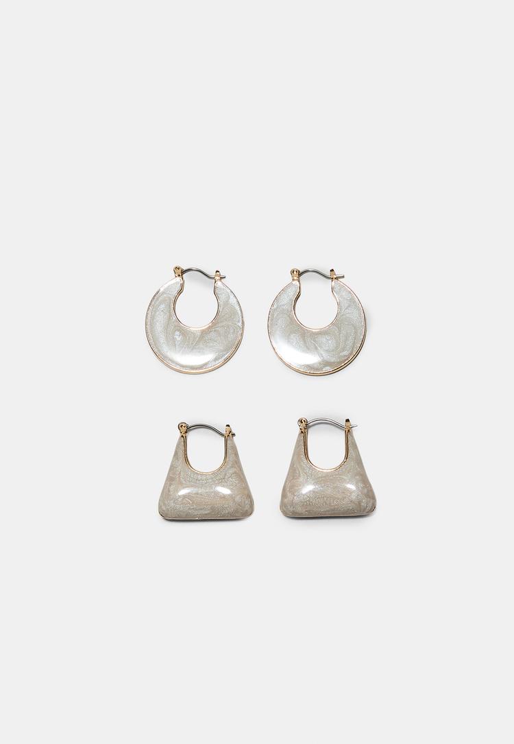 Stradivarius Σετ 2 Σκουλαρίκια Κρίκοι Σμάλτο Χρυσαφί Os