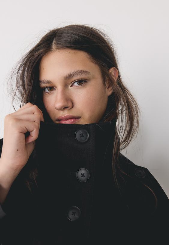 Stradivarius High-Neck Trench Coat Black M