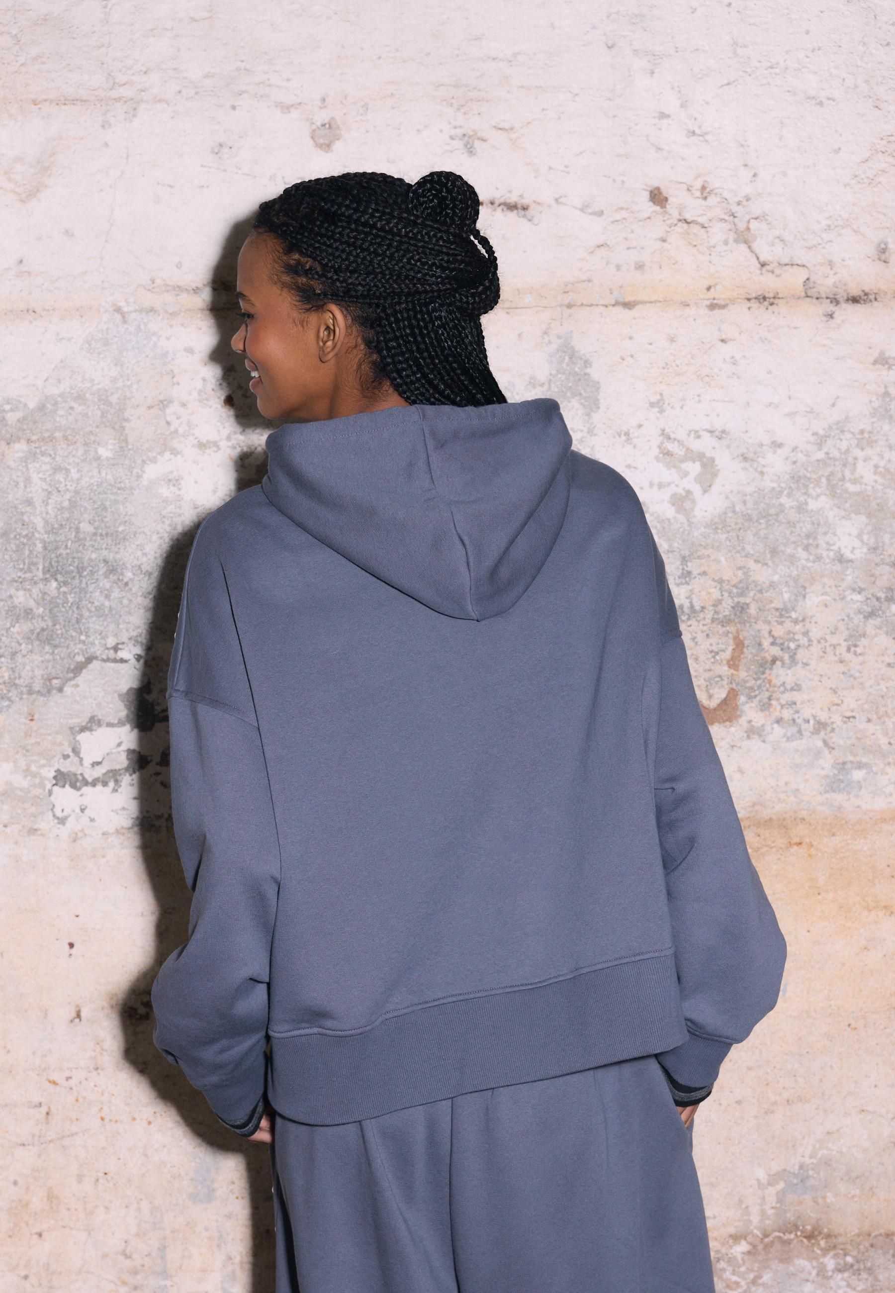 Studded Embroidered Hooded Sweatshirt — Dark grey