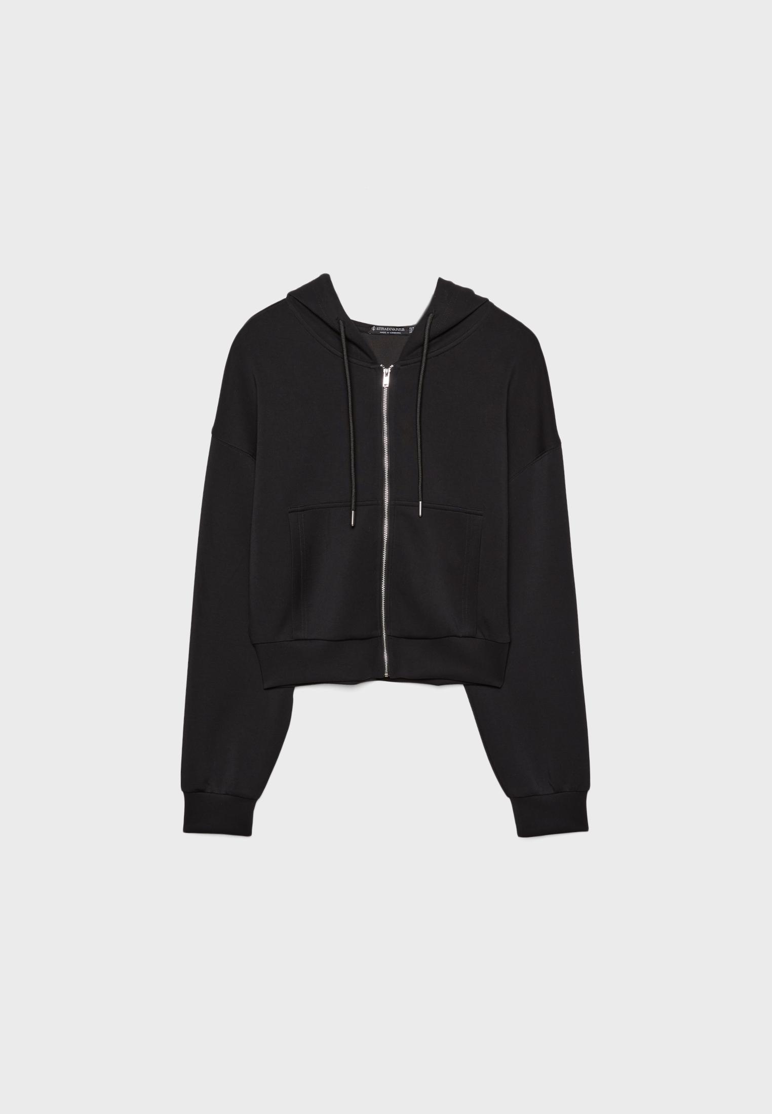 Soft-feel zip-up sweatshirt — Black