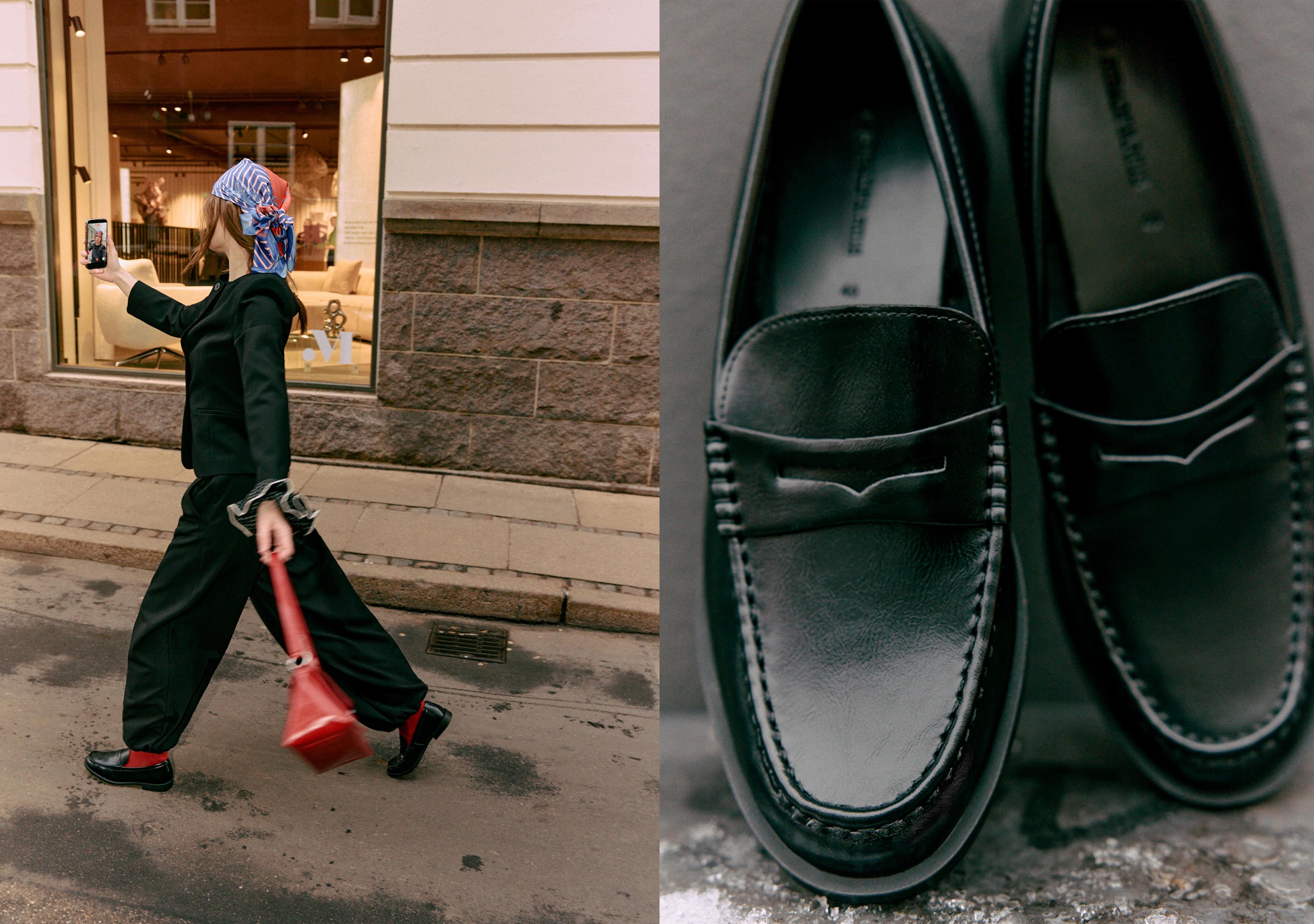 Black leather effect loafers — BLACK