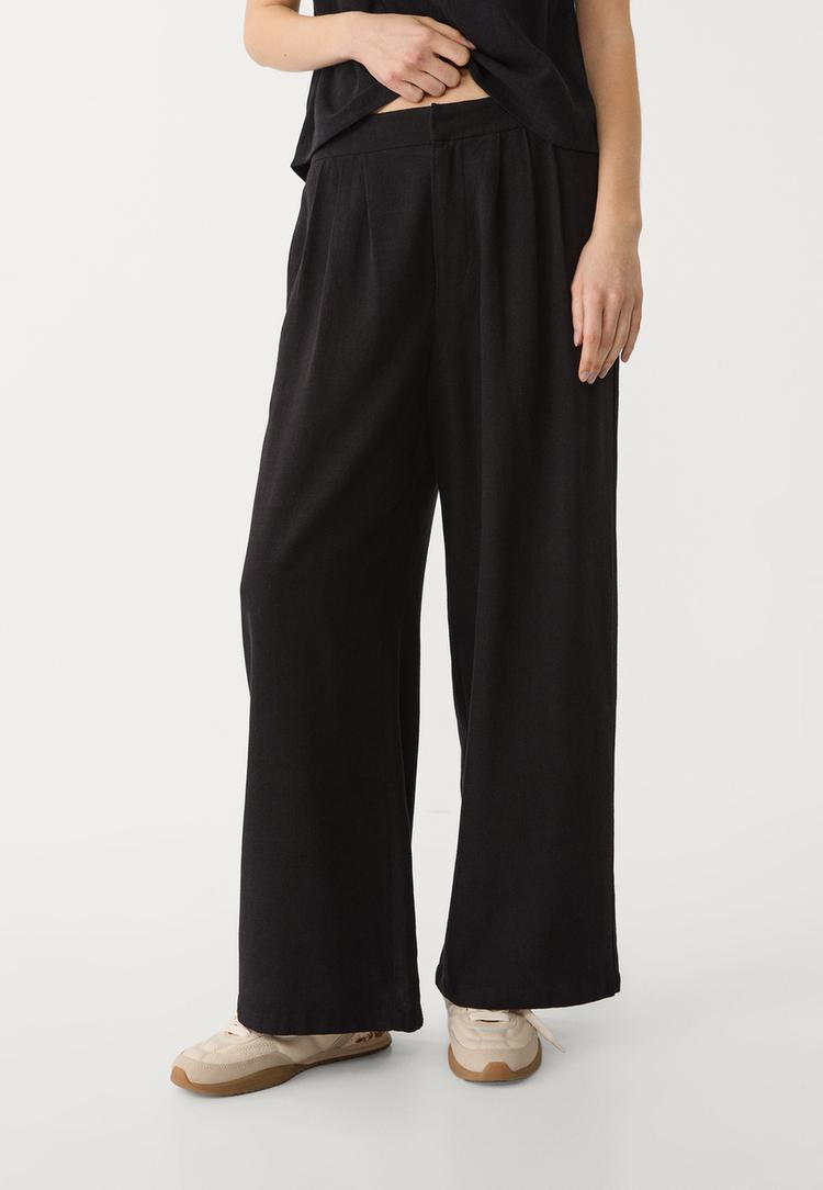 Keten karışımlı culotte pantolon_7