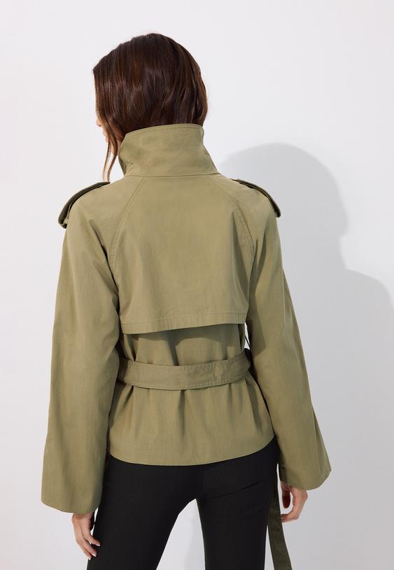 highneck trench coat with belt