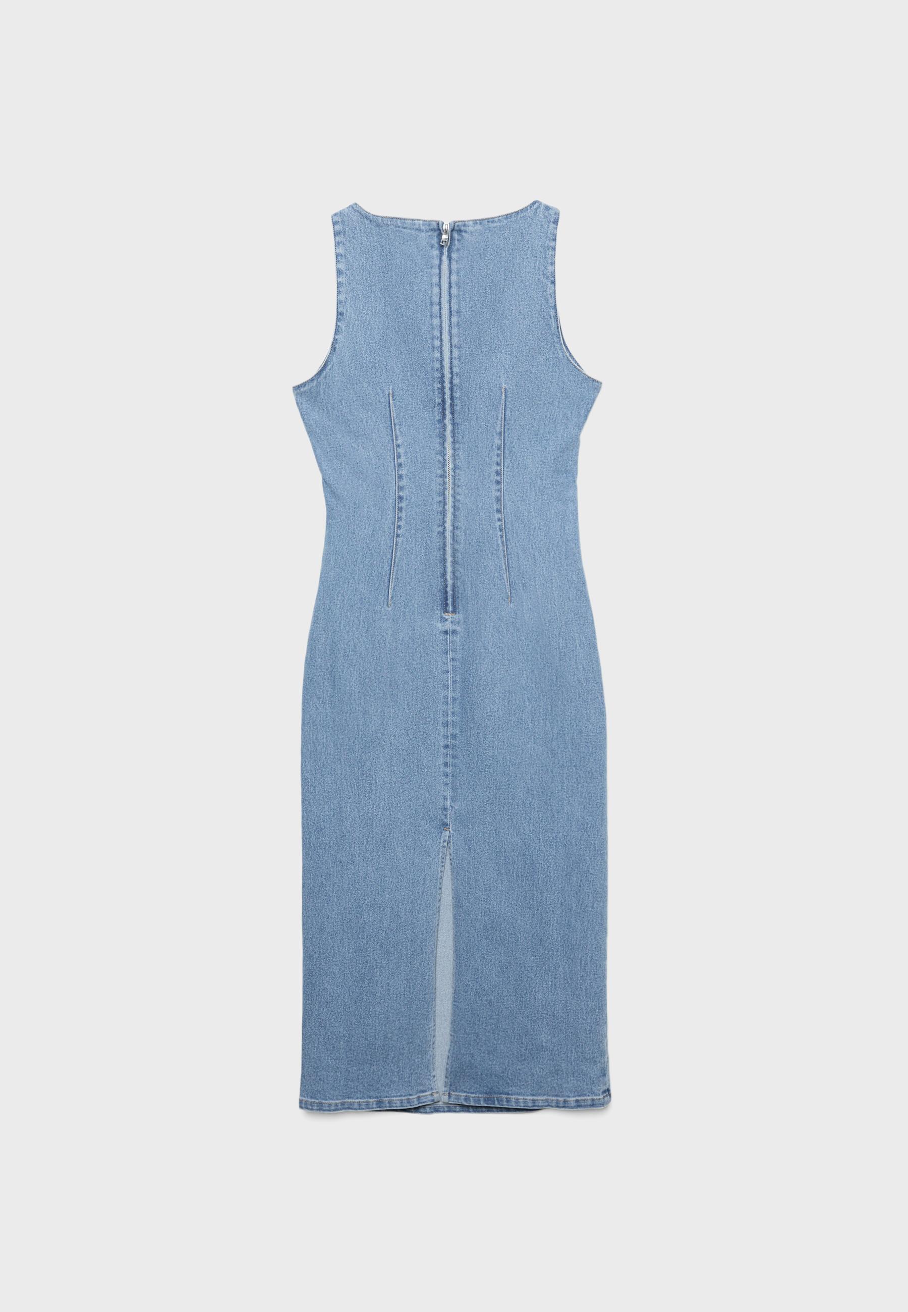 Denim midi elbise - Görsel 9