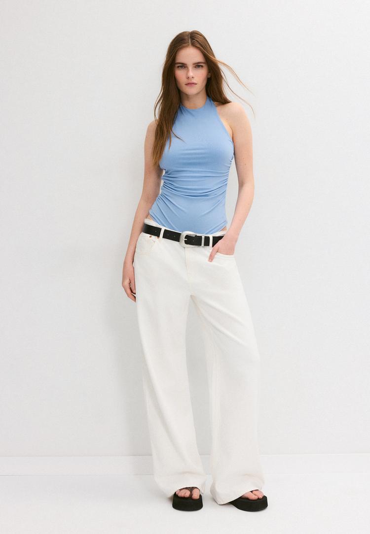 Stradivarius Κορμάκι Με Λαιμόκοψη Halter Σιέλ Xl