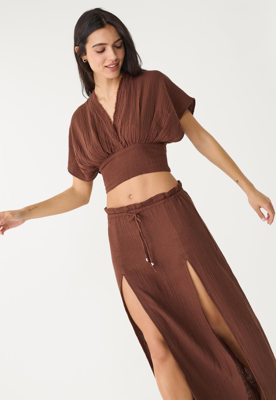 Falda Larga Falda Corta Marron Falda Larga Asimétrica Boho Hippie