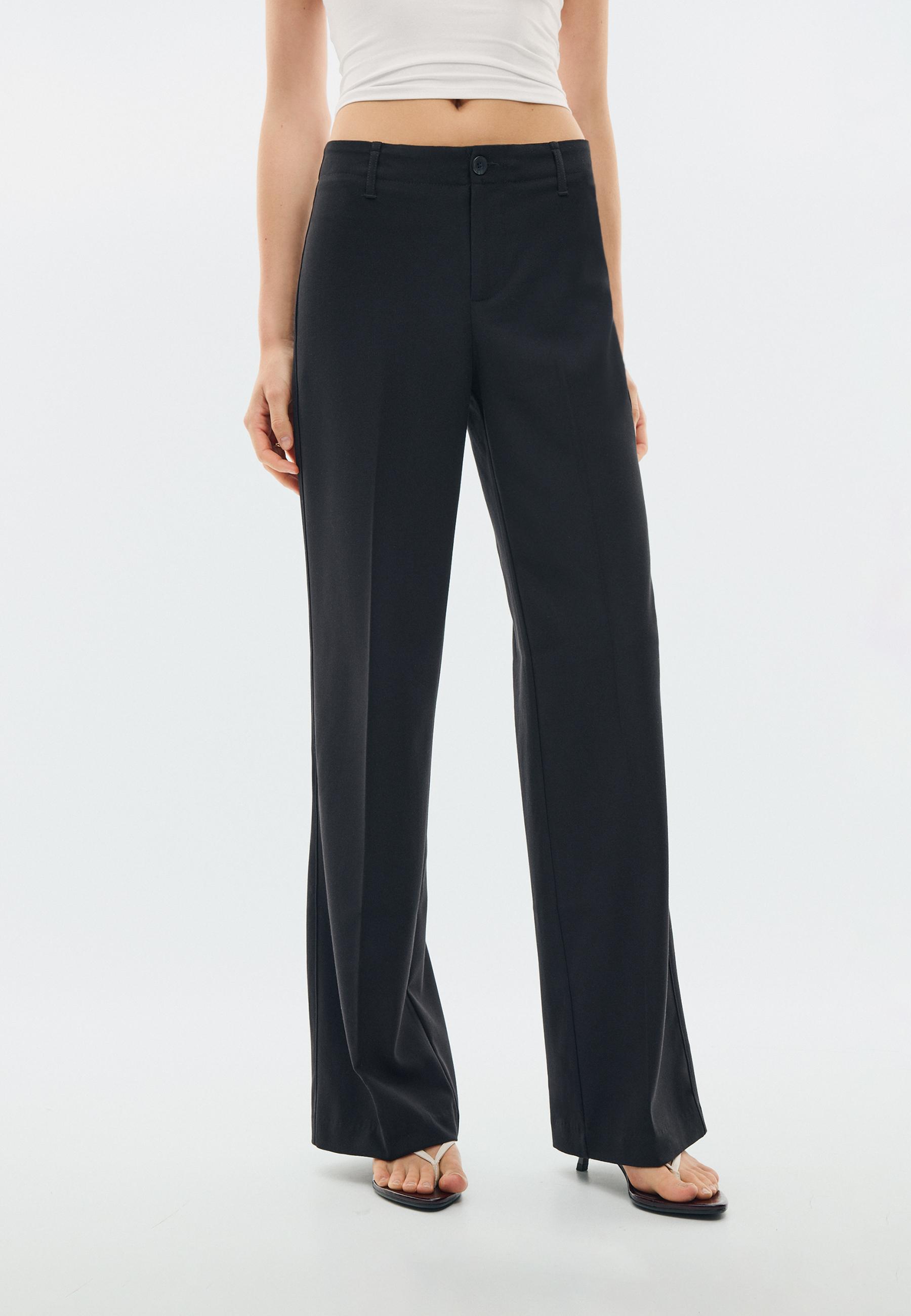 Slim Fit Straight Trousers — Black