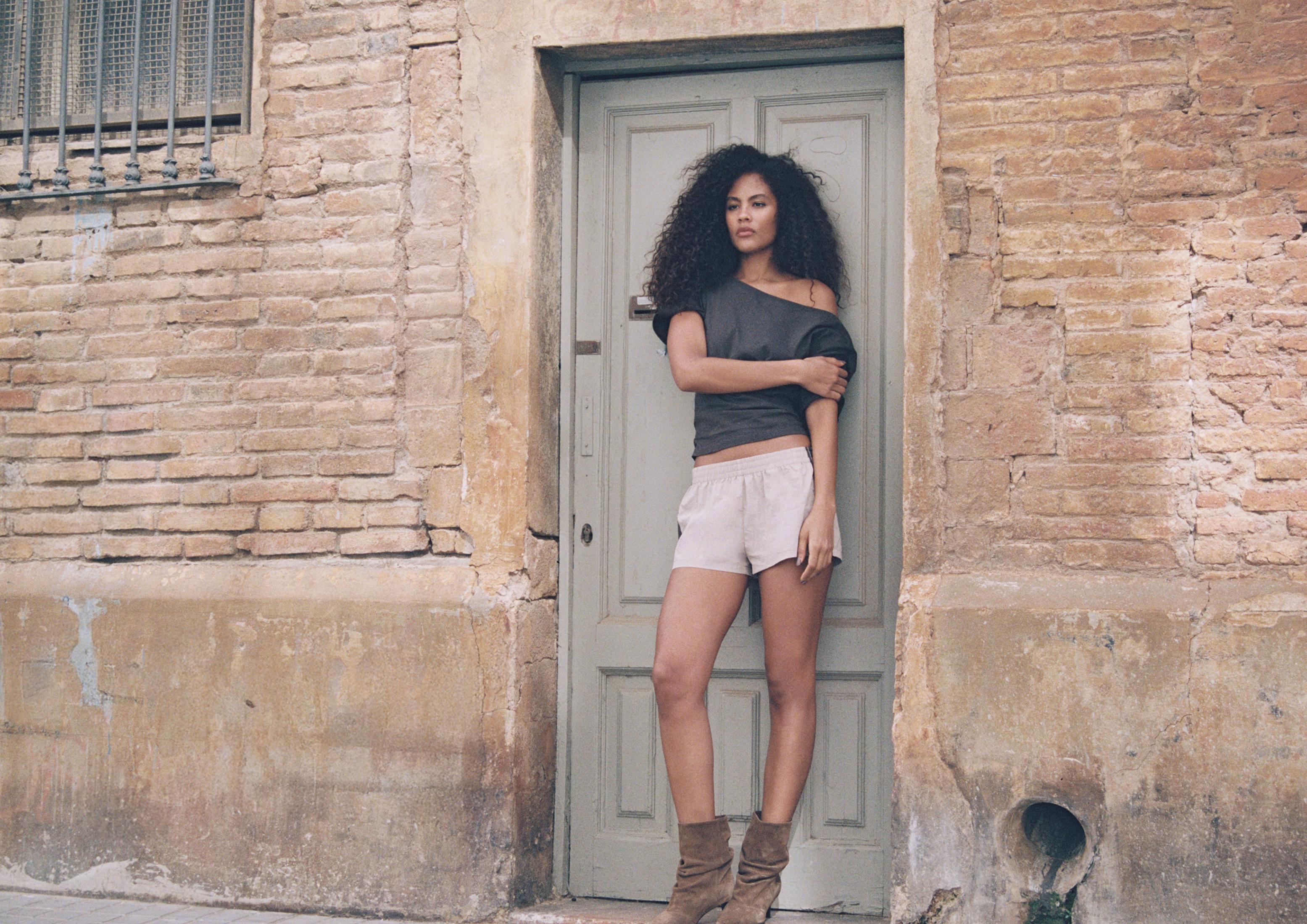 Technical mini shorts — Stone
