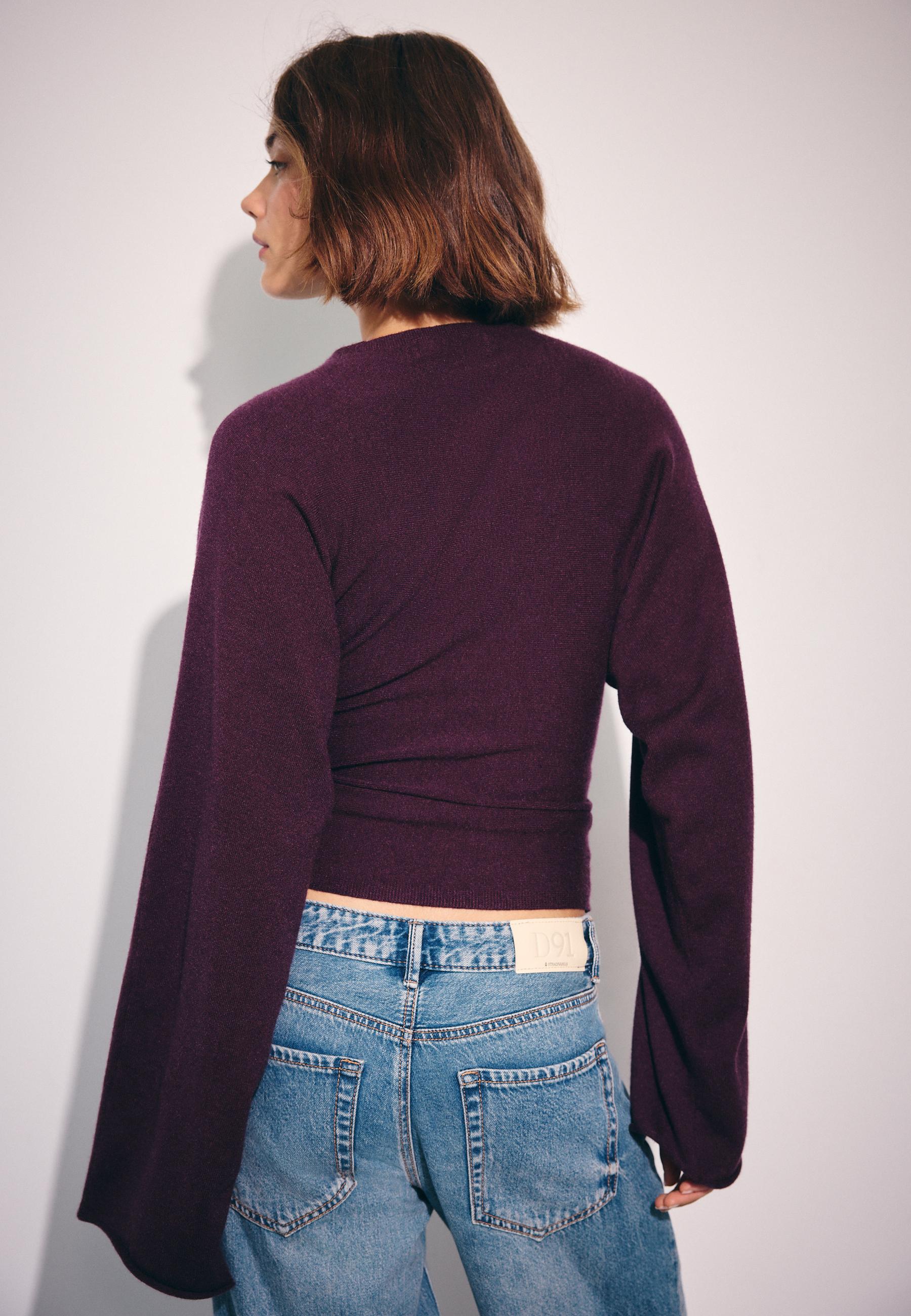 Stand collar knit jumper with kimono sleeves — Dark purple