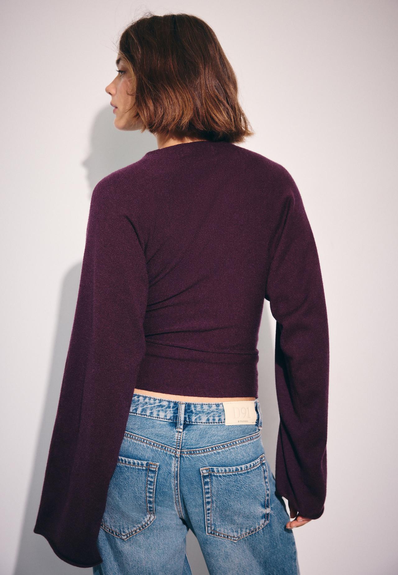 Knit jumper with kimono sleeves and stand collar — Dark purple