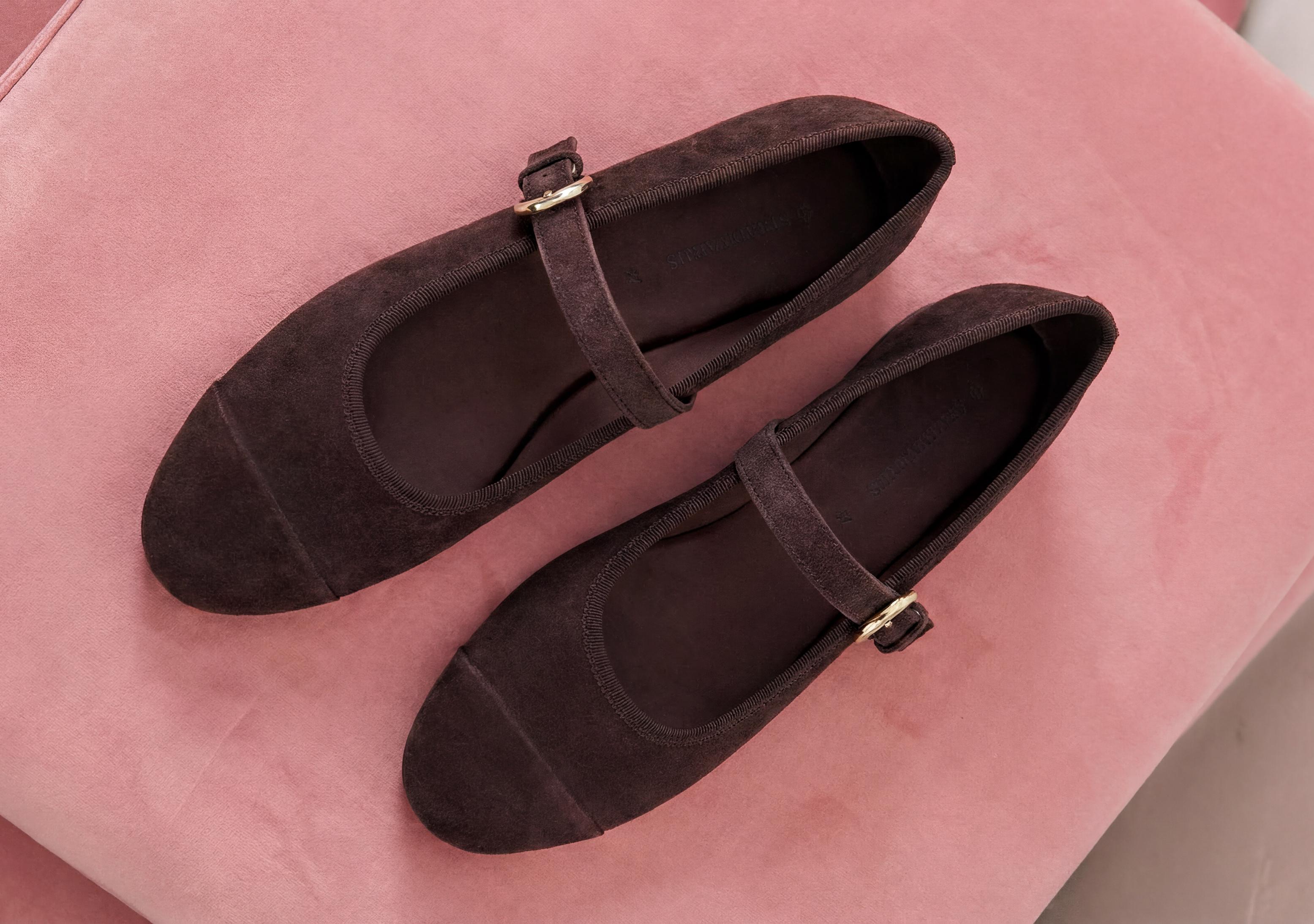 Leather toecap ballerina flats — BROWN