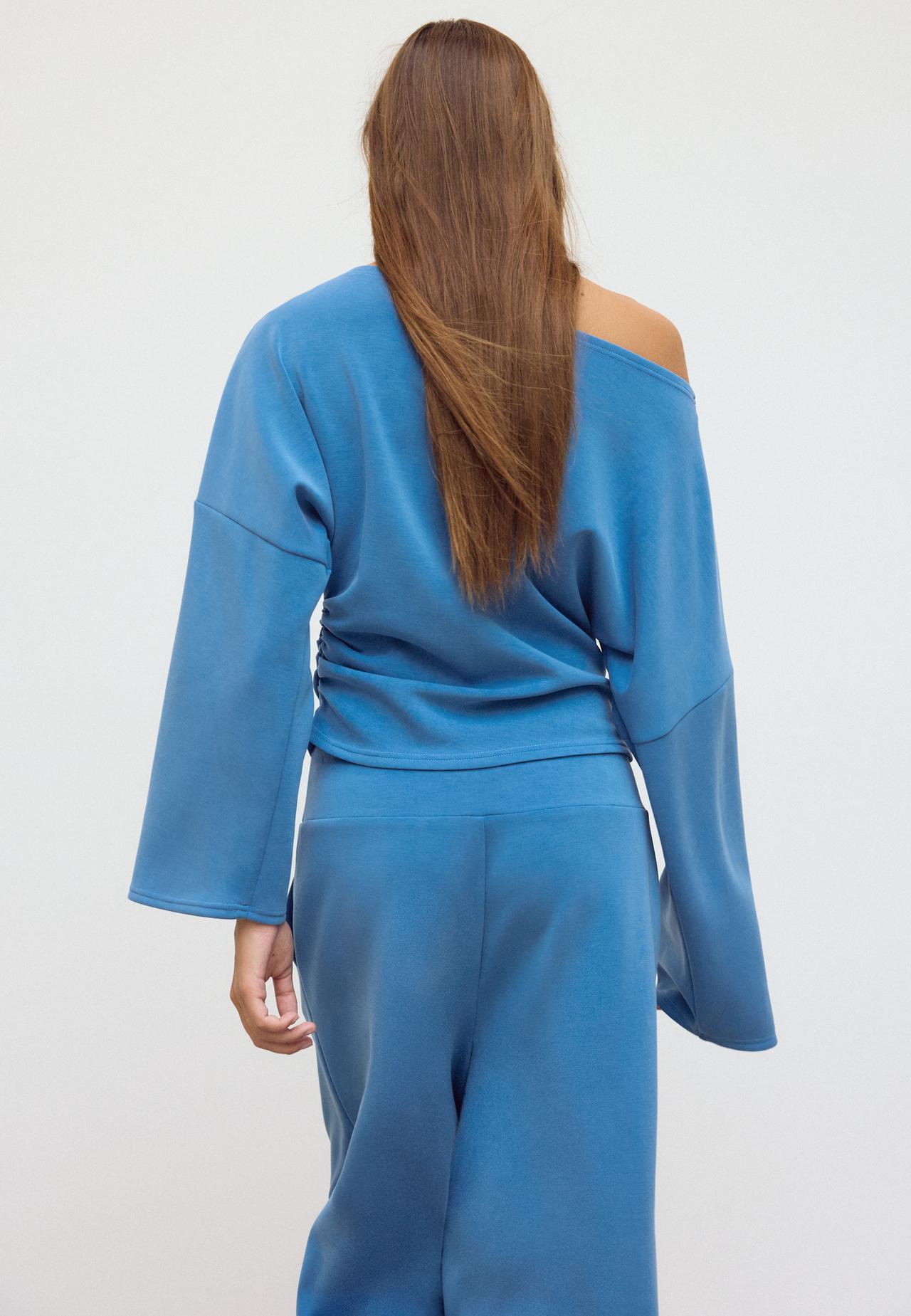 Asymmetric soft-touch ruched sweatshirt — Electric blue