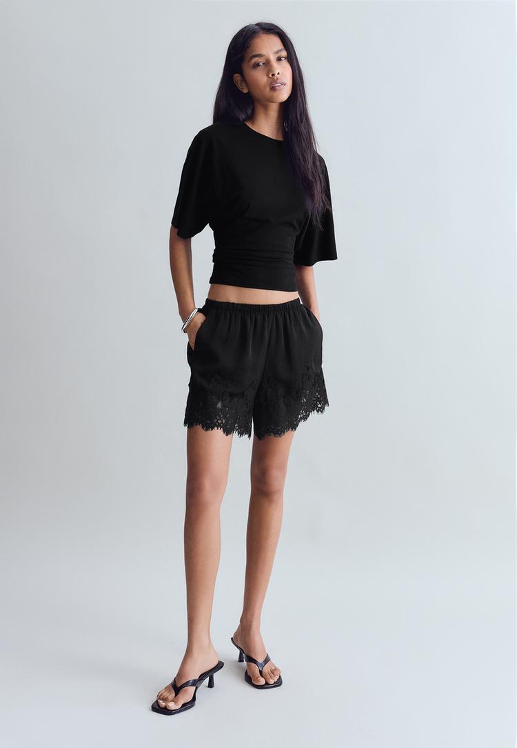 Stradivarius T-Shirt Met Japanse Korte Mouw Zwart Xl