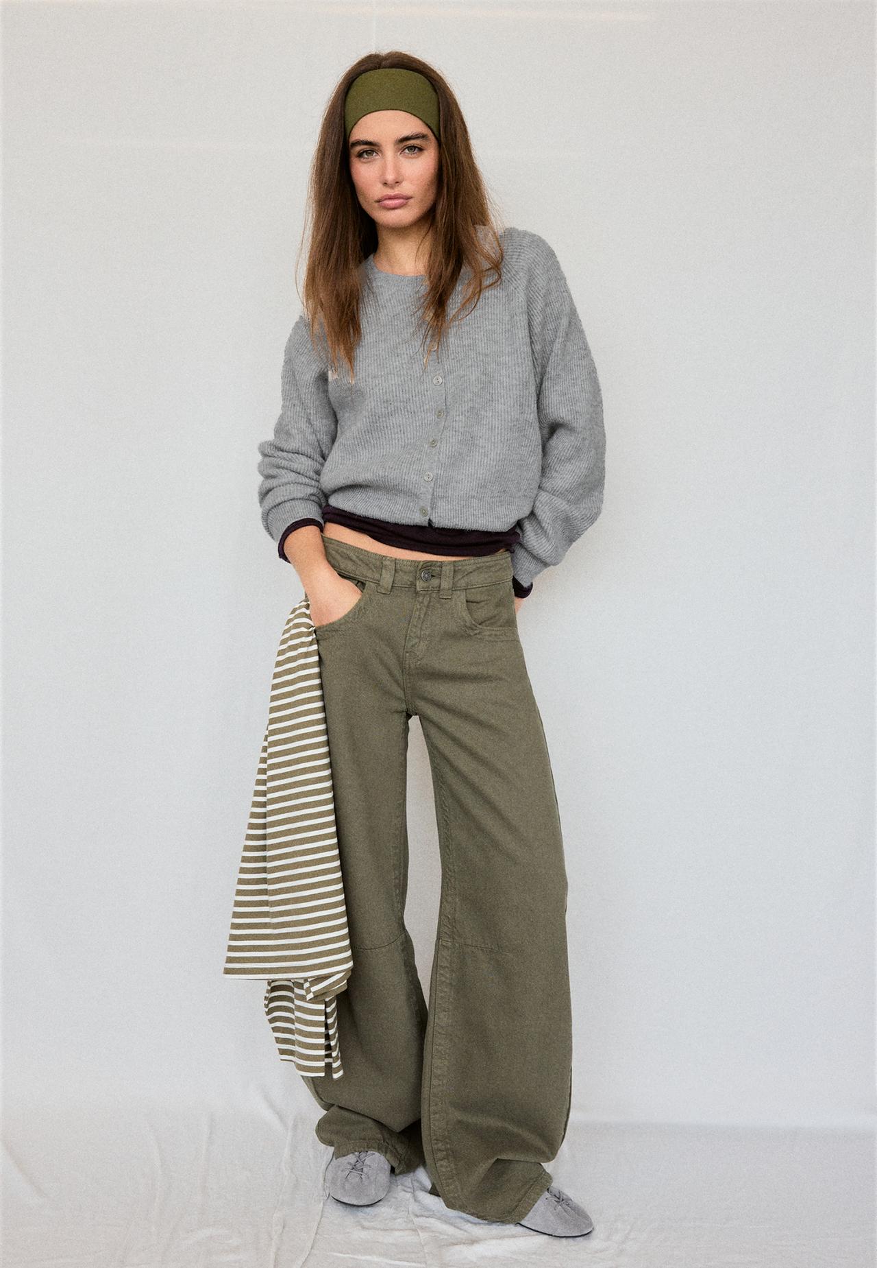Raglan sleeve knit cardigan — Grey melange