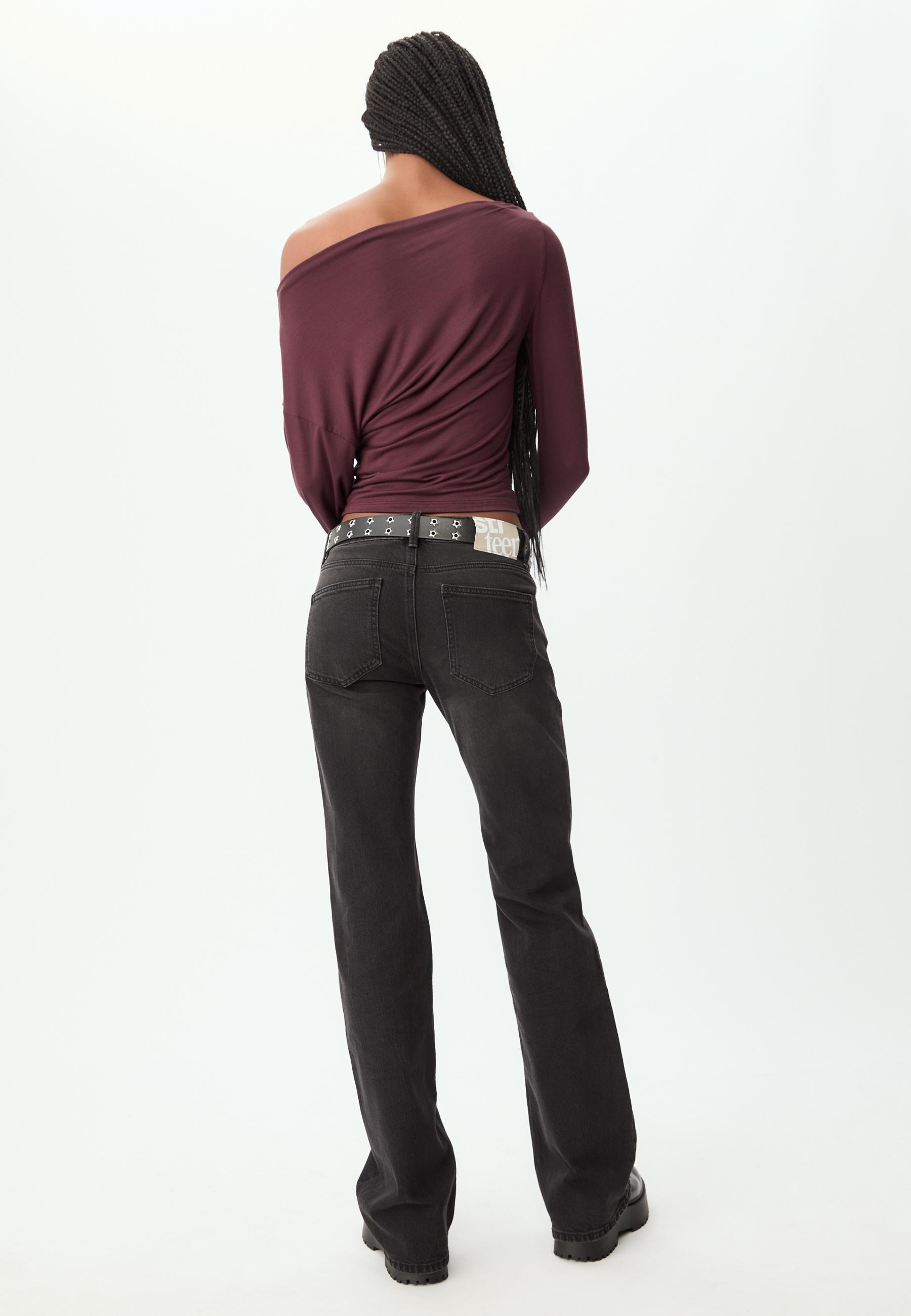 Asymmetrical neckline top — Burgundy