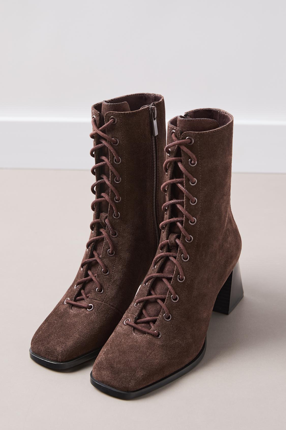 Lace-up leather high-heel ankle boots