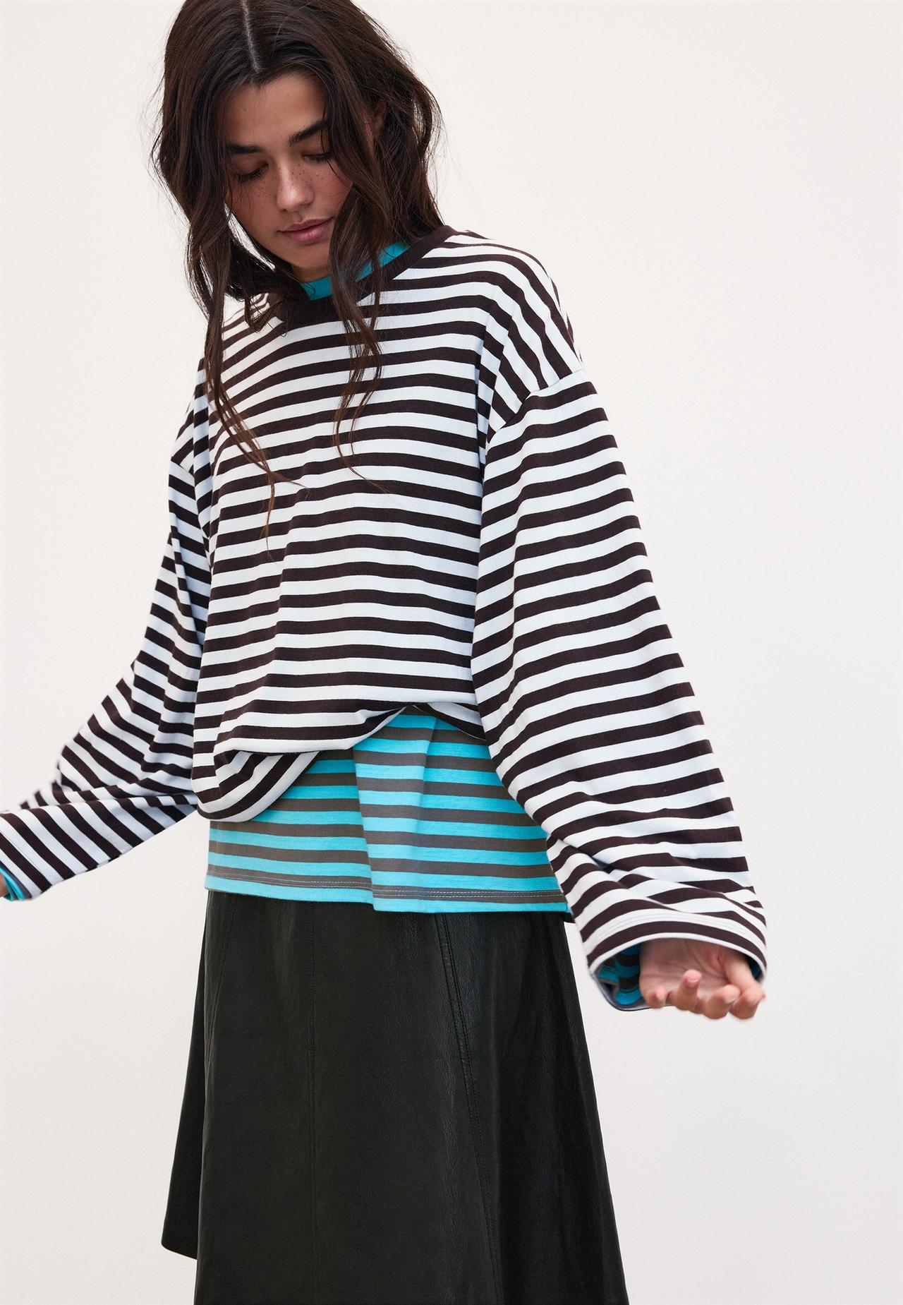 Striped long sleeve T-shirt — Sky blue