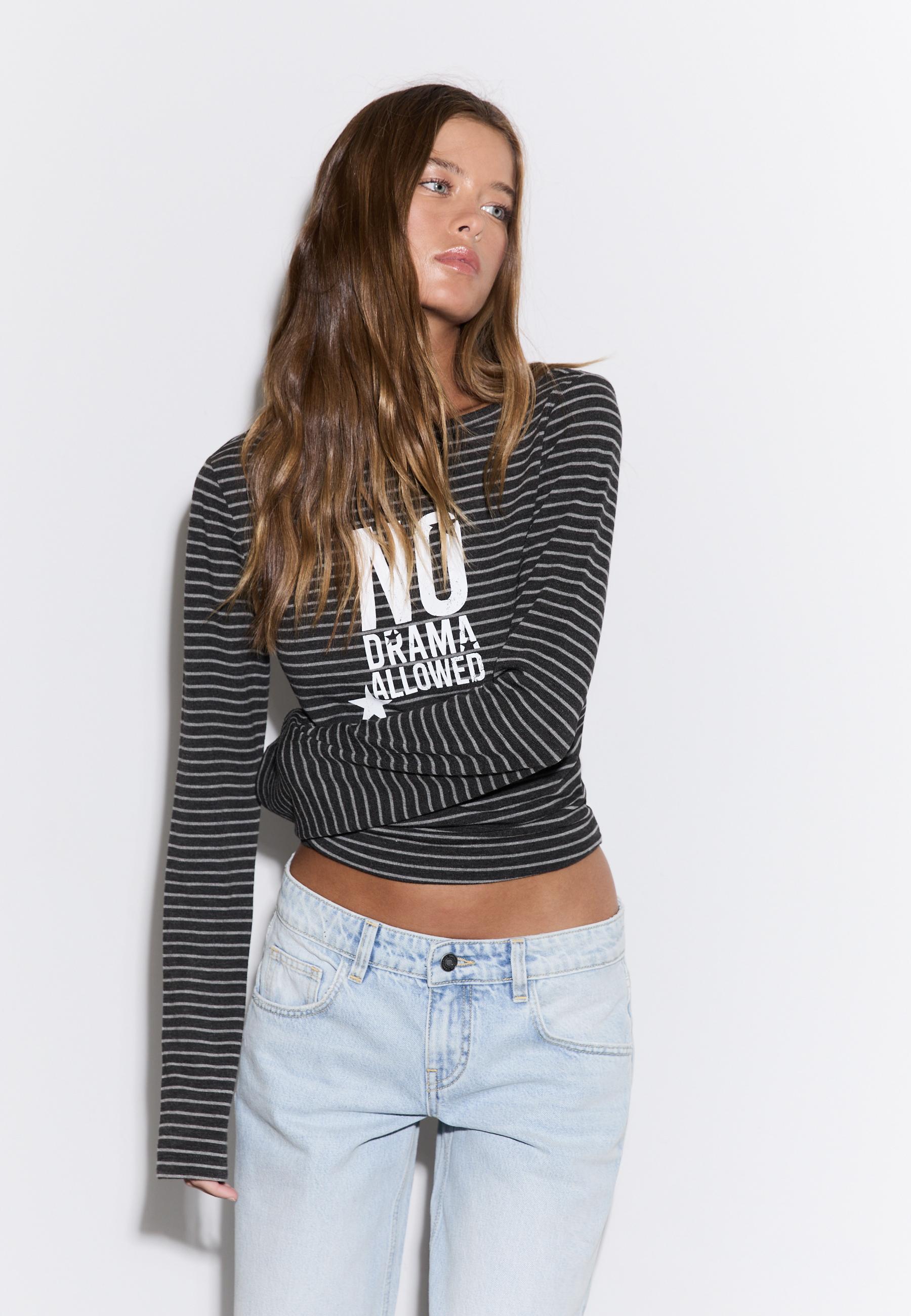 Striped boat neck T-shirt — Dark grey