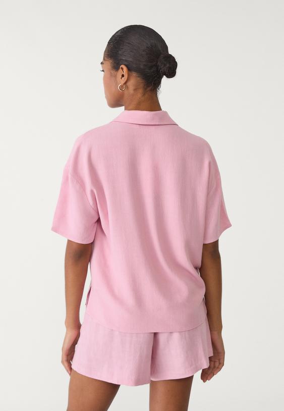 camisa manga corta efecto lino