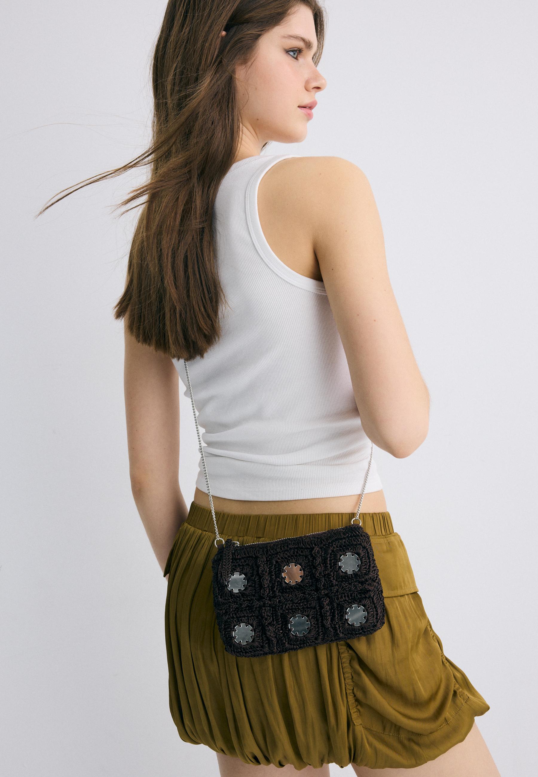 Mini mirror crochet crossbody bag — Brown (alternate view)