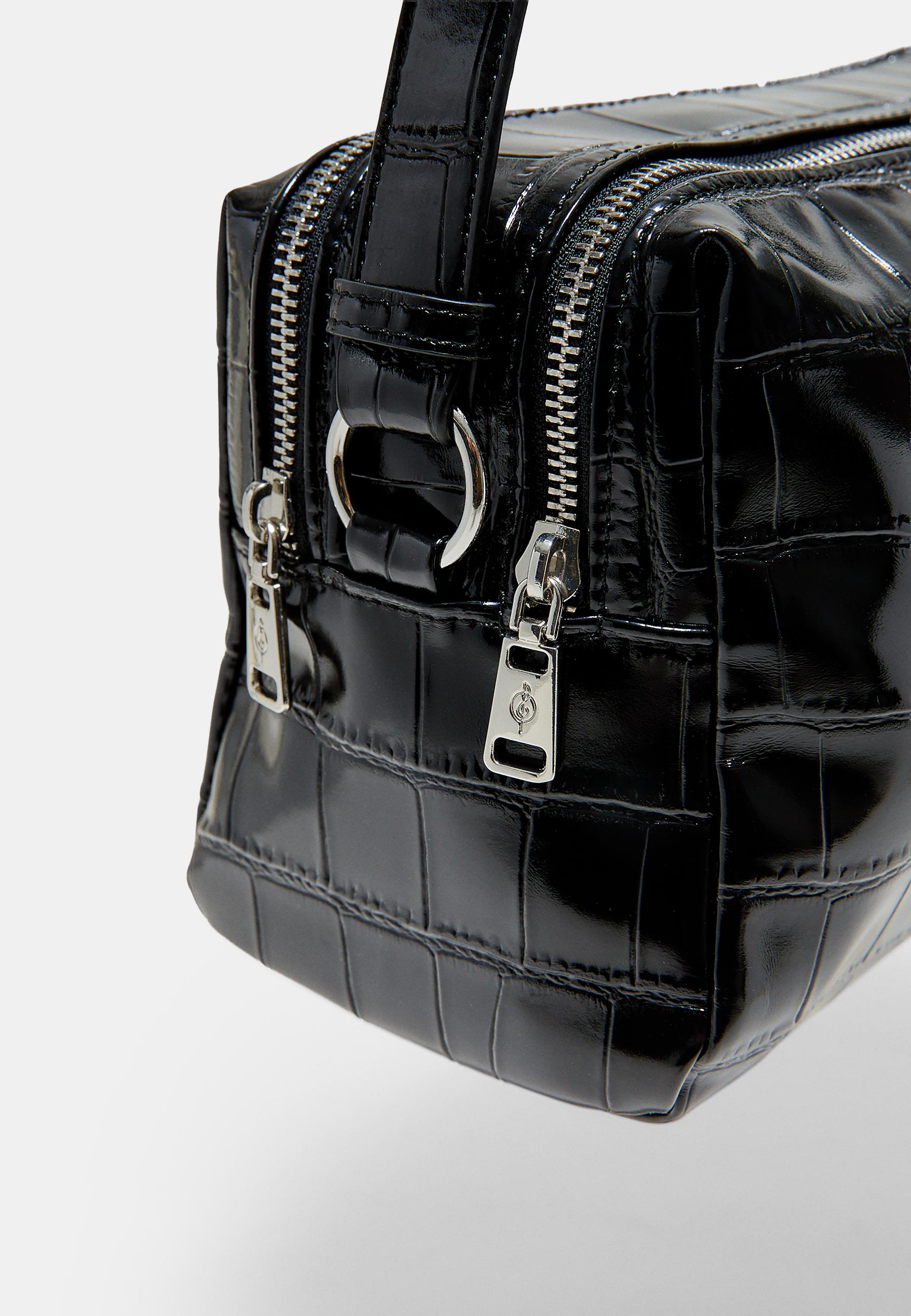 Crocodile-effect rectangular crossbody bag — Black