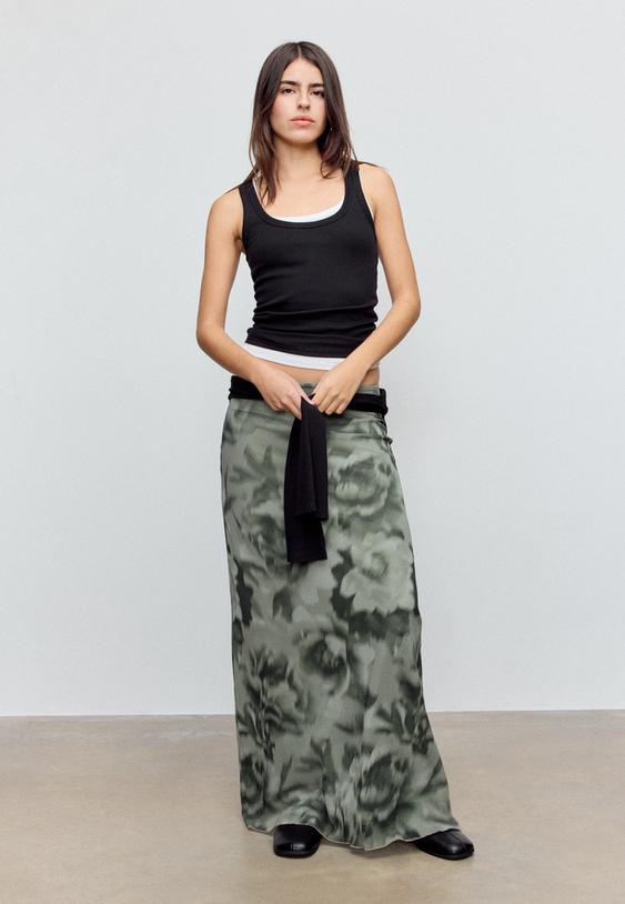 falda midi tule estampado