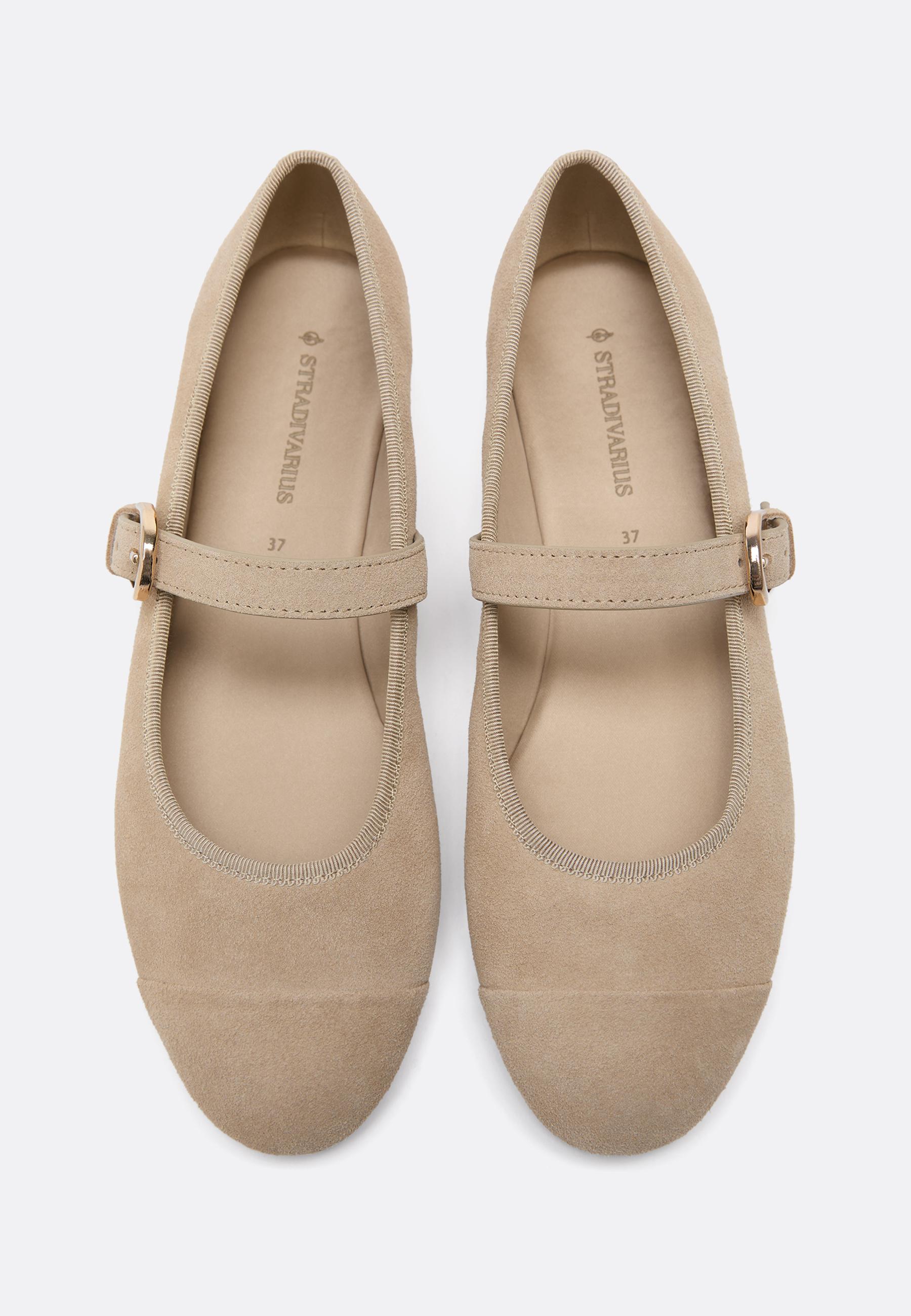 Leather toecap ballerina flats — BEIGE