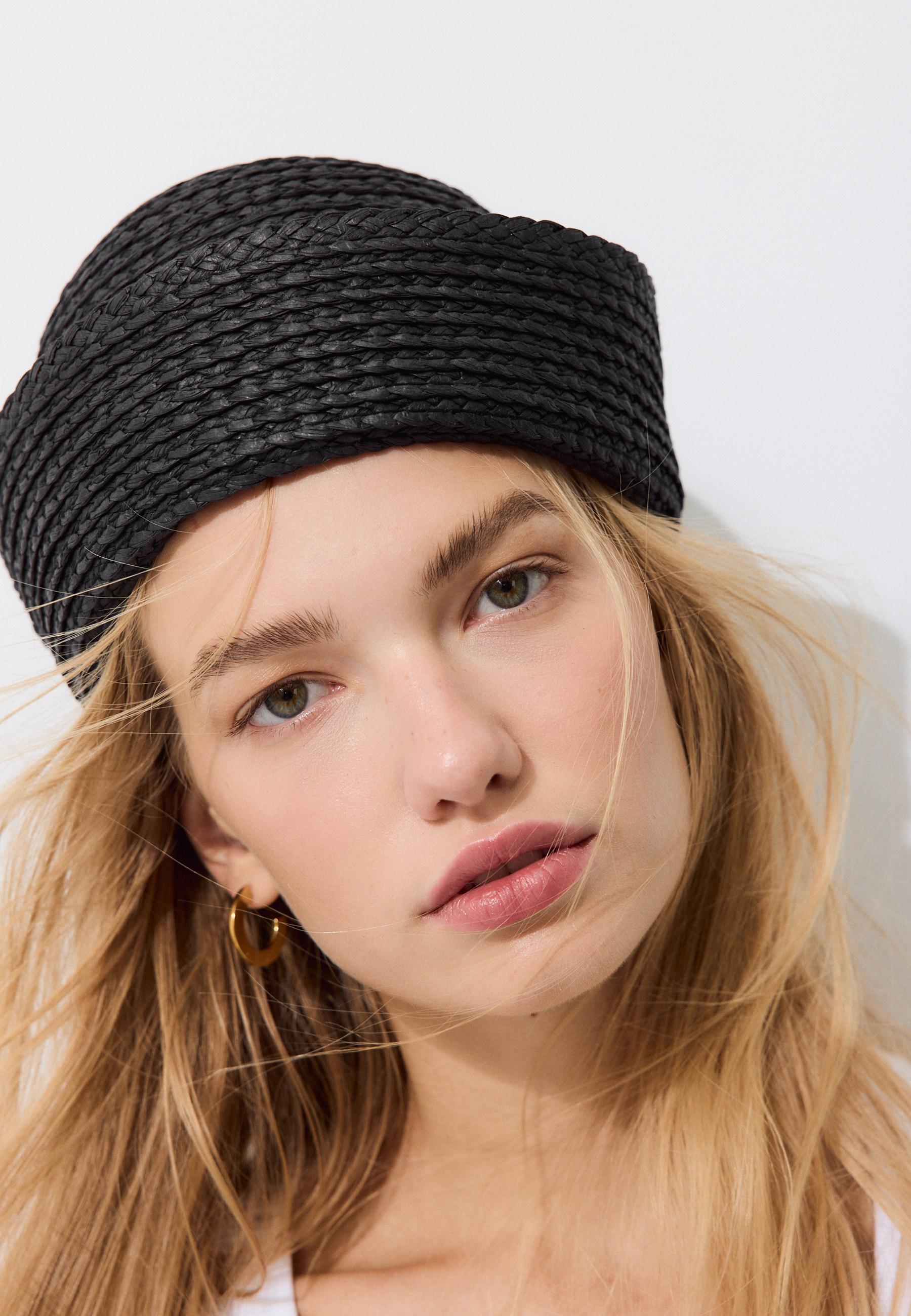 Round raffia hat — Black