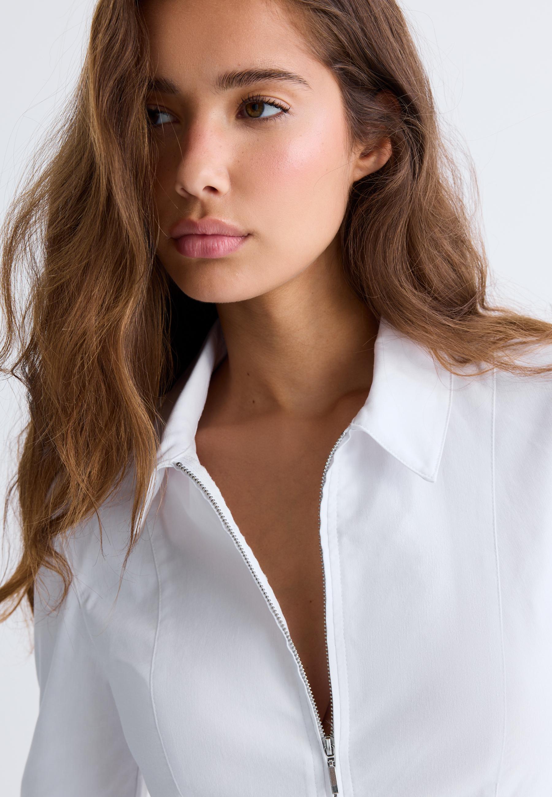 Fitted double zip bengaline shirt — White
