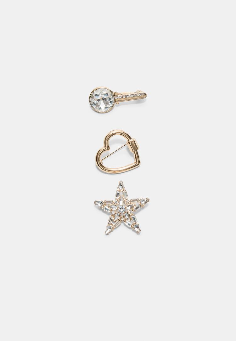 set di 3 spille combinate stella e brillantini