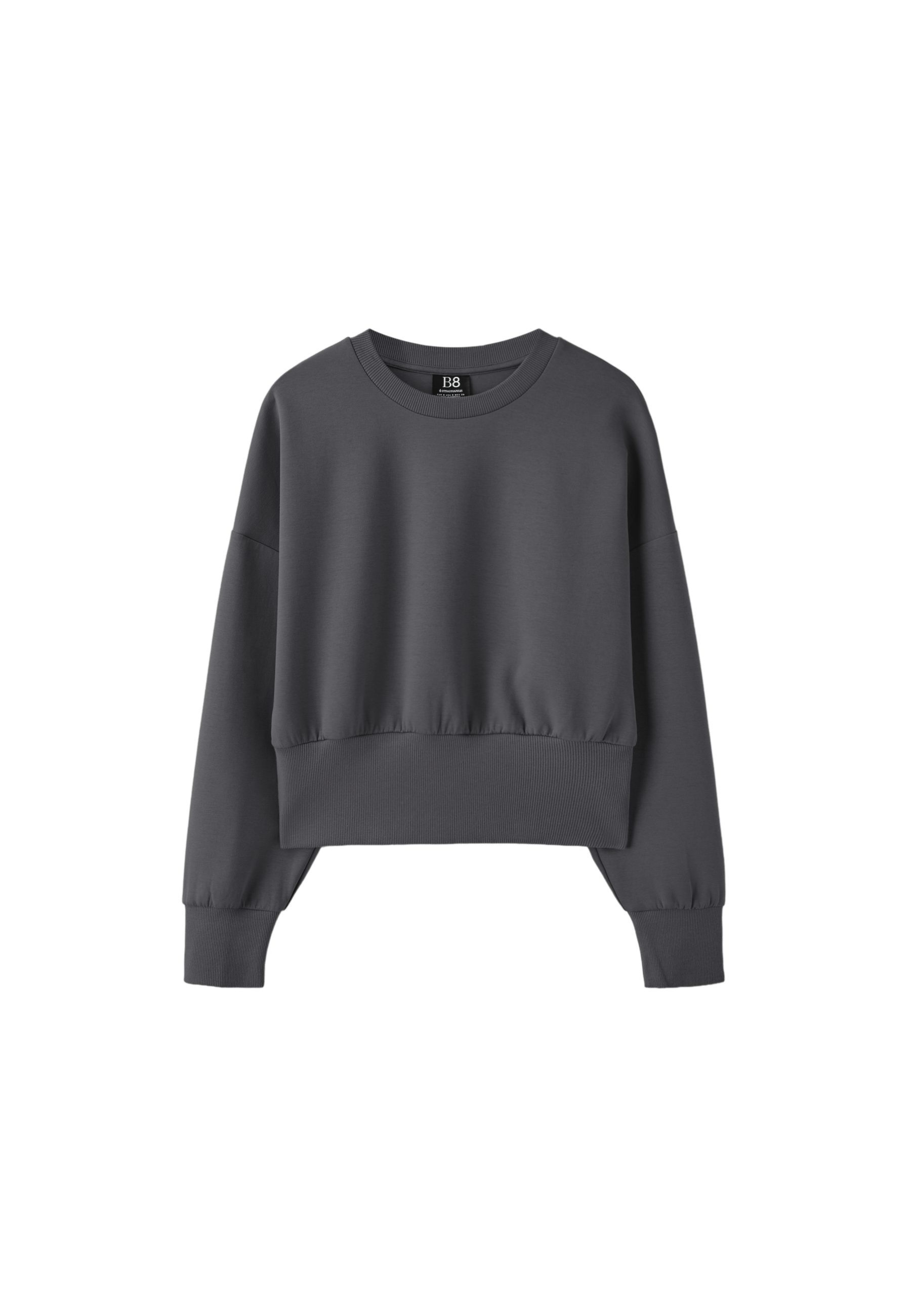 Cropped sweatshirt with wide waistband — Dark grey