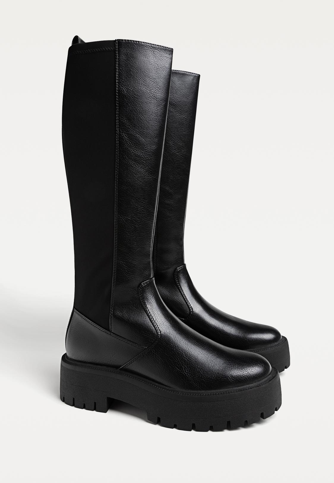 Knee Boots Chunky Rubber Boots Flat Knee-high Boots Women's