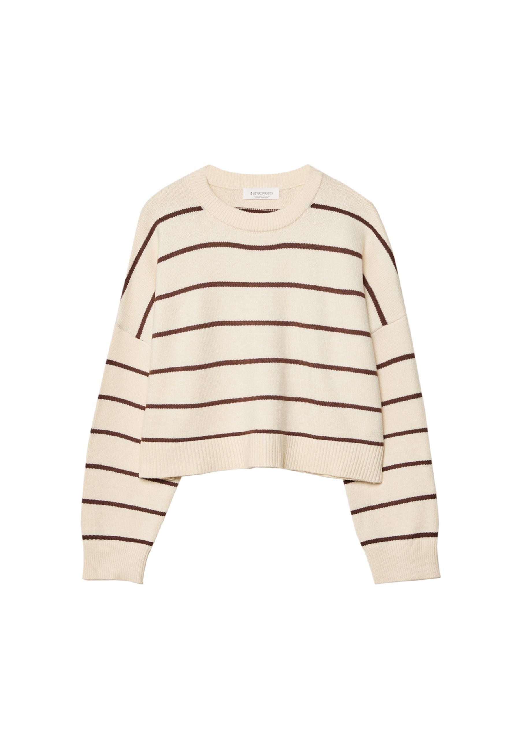Cropped striped knit jumper — Vanilla