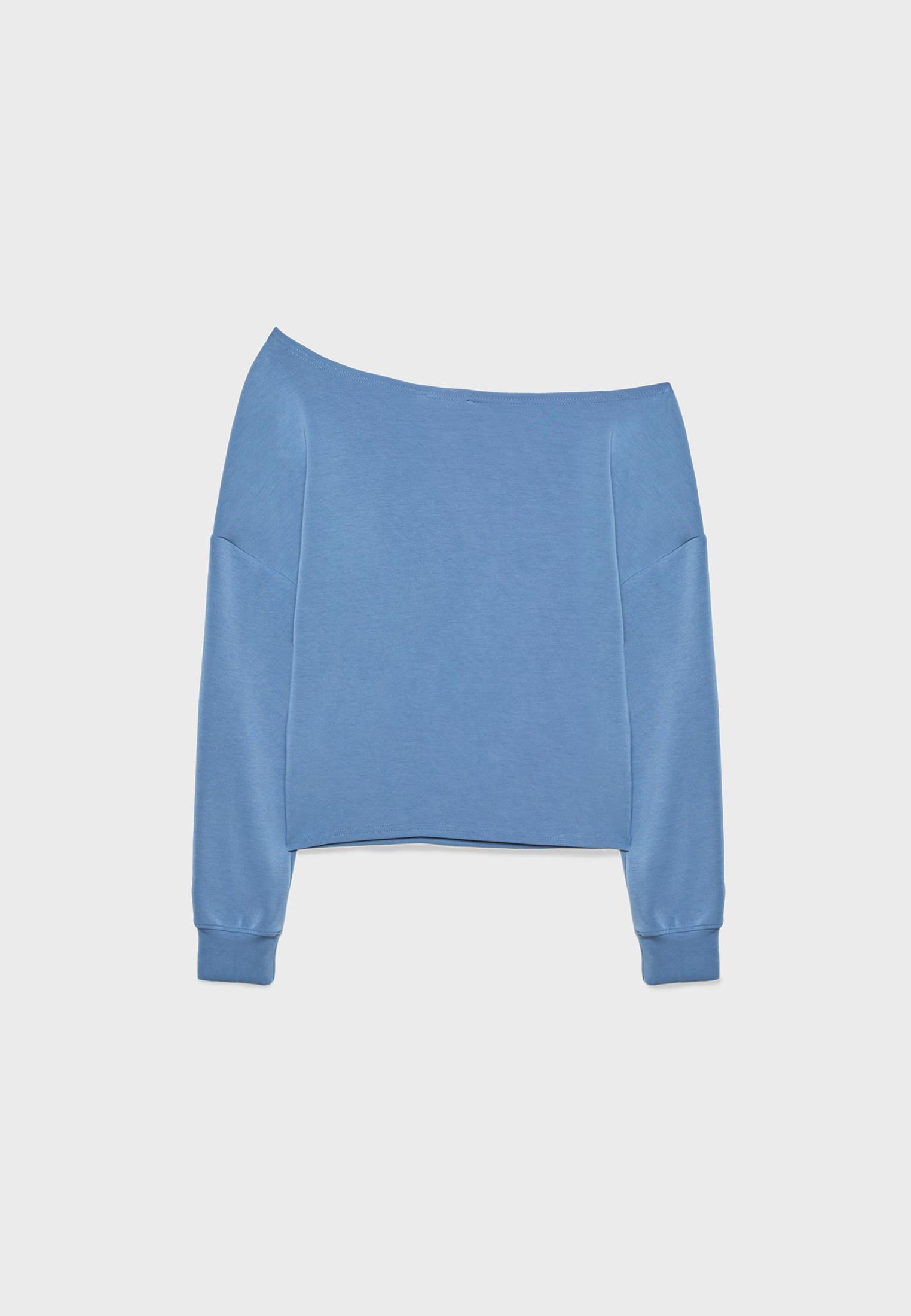 Soft-touch off-the-shoulder sweatshirt — Sky blue
