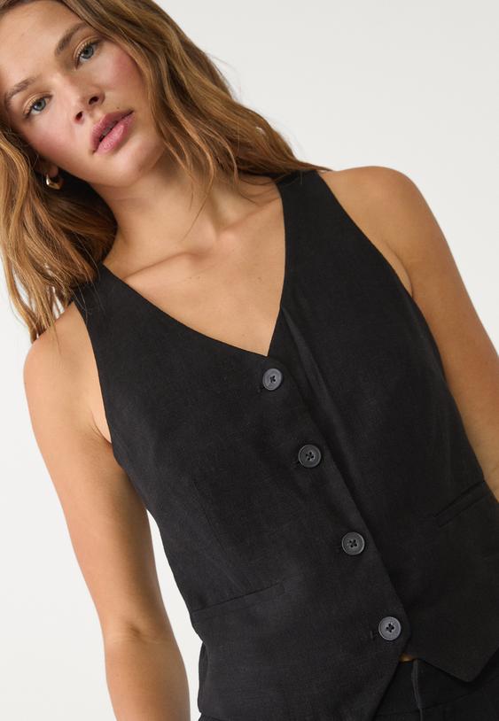 chaleco botones con lino