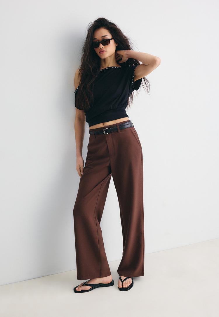 duz kesim dokumlu kemerli pantolon l04020080