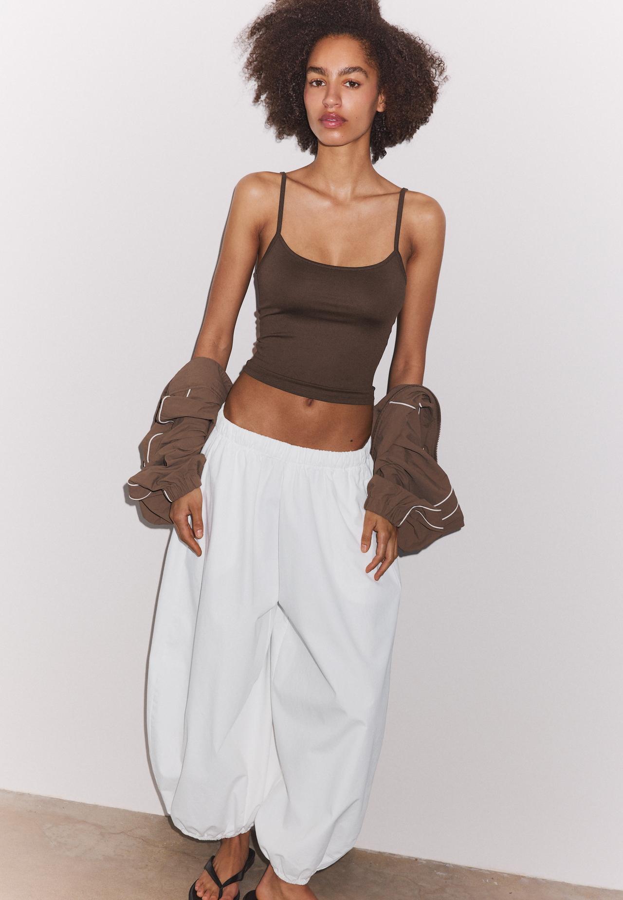 Polyamide strappy top — Brown
